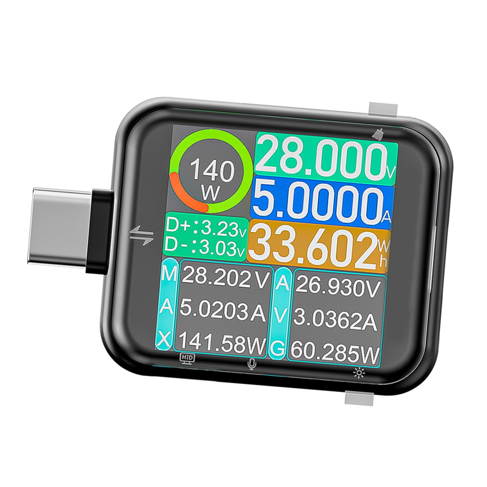 Kfwfuaee Black Advanced Usb C Power Meter With Capacitive Touch Display And Multiple Sensors Integration For Electrical Measurements High Accuracy Potential Current Meter