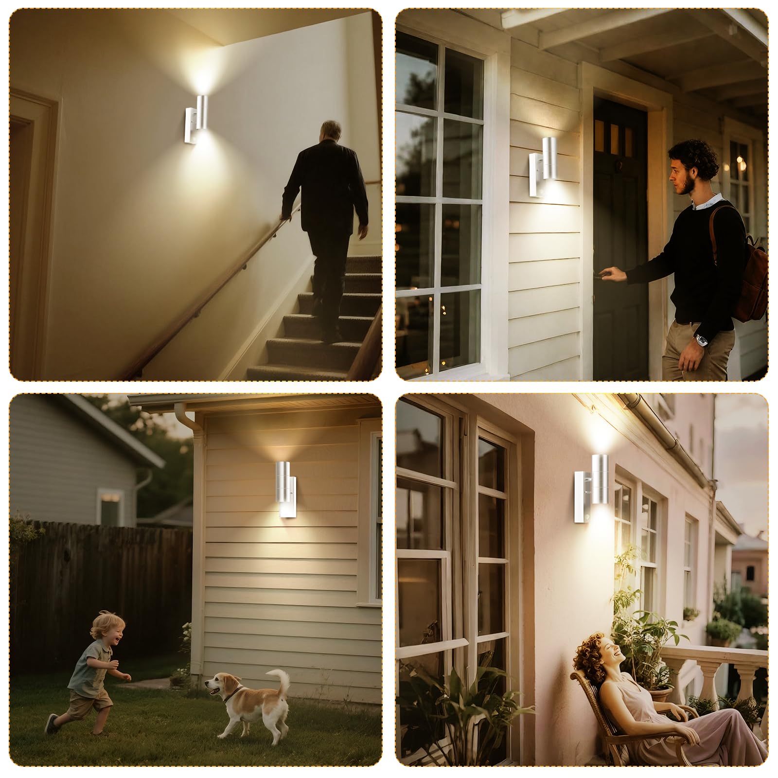 Allesgute LED Außenleuchte mit Bewegungsmelder IP44 Modern UP Down Wandleuchte Aussen Gebürstet Edelstahl Wandlampe für Garten Balkon, Inkl. 5W 500LM GU10 Leuchtmittel Warmweiß