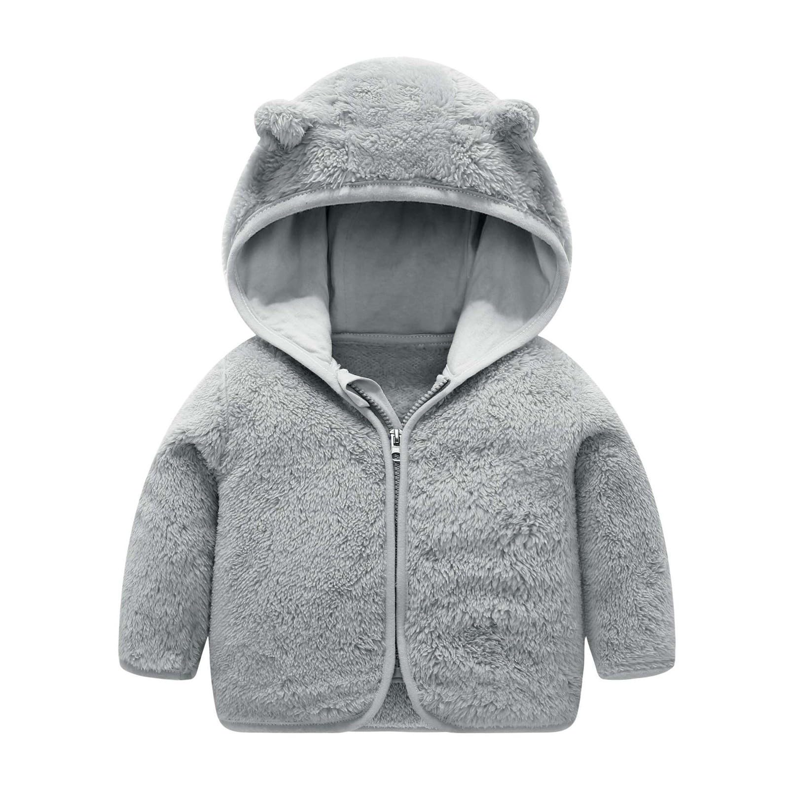 RNTOP Baby Boy Girls Fleece Jackets Toddler Warm Fleece Outerwear Bear Ears Hooded Winter Coat Zip Up (Grey, 3-4 Years)