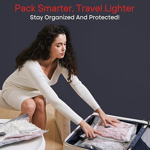 Miniatura 7 de Paquete de 9 bolsas de almacenamiento al vacío para viajes, bolsas de compresión que ahorran espacio (no incluye bomba)
