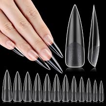No C Curve XXL Stiletto Nail Tips, Half Matte Clear Half Cover, Stiletto Flat Tips for Acrylic Nails Art Design, Salons, Home DIY Nail Extension12 Sizes 240PCS