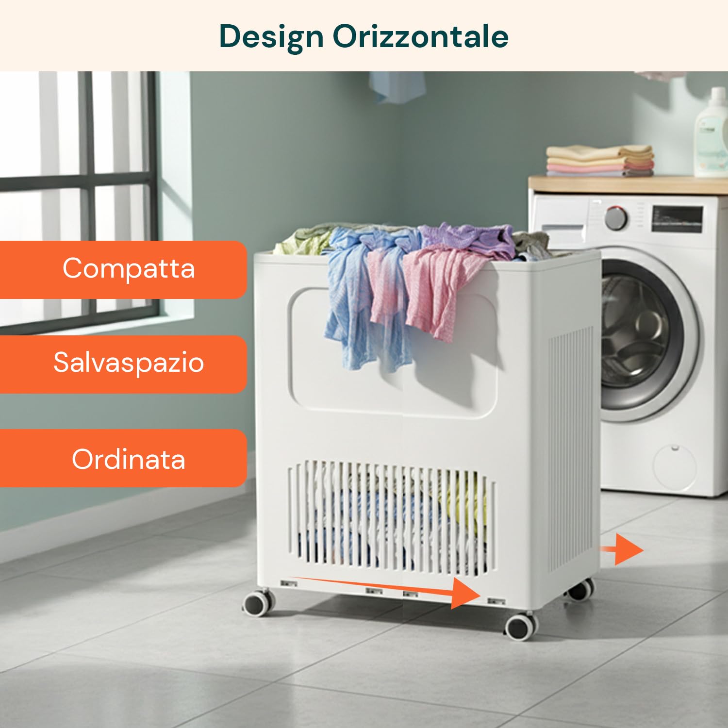 Avilia – Cesto Portabiancheria 123L con Coperchio e Ruote, Struttura Verticale Salvaspazio per Cesta Panni Sporchi, Facile da Spostare e Pulire