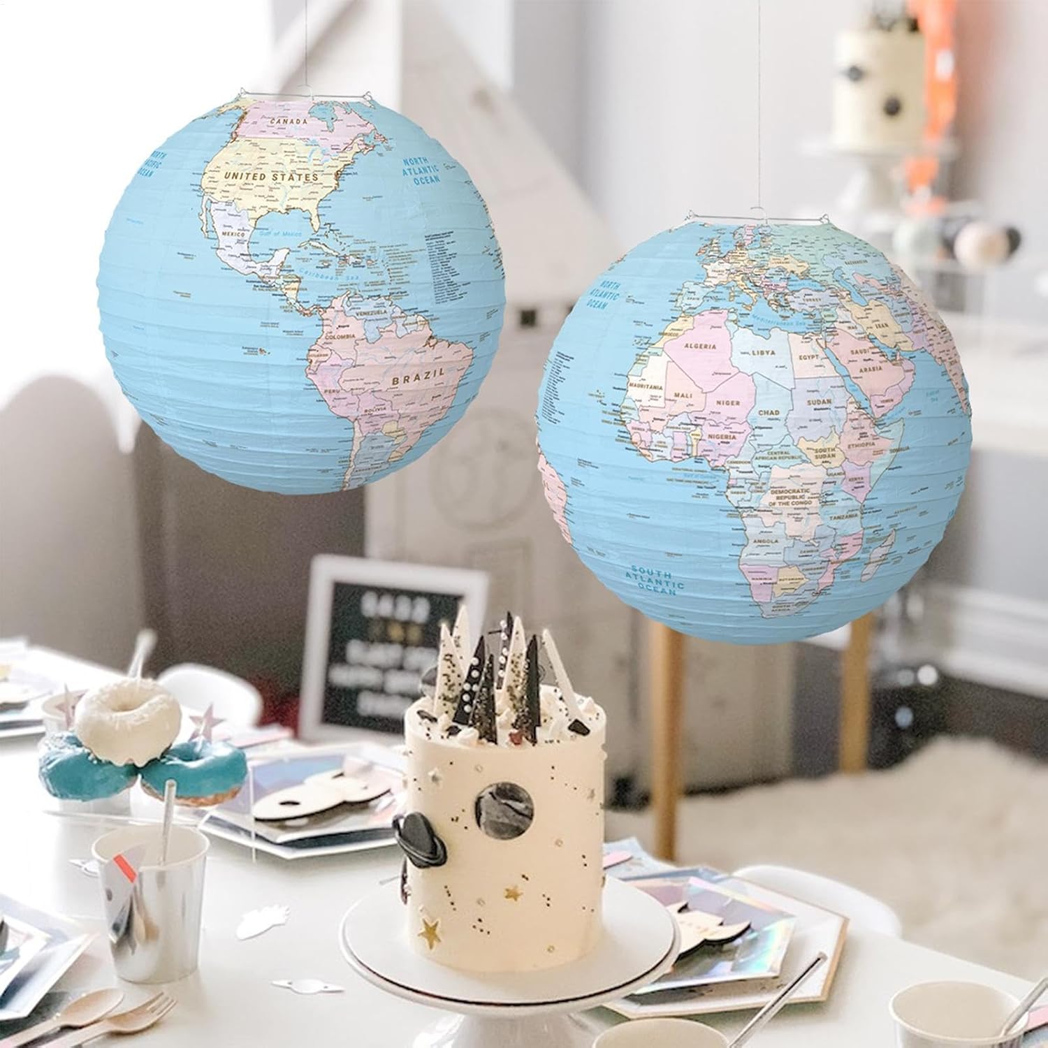 World Map Paper Lanterns - Earth Paper Lanterns | Travel Map Paper Lantern | World Map Lantern | Travel Theme Party World Map Globe Ornament Classroom Ceiling Decor For Around World Travel Themed Part
