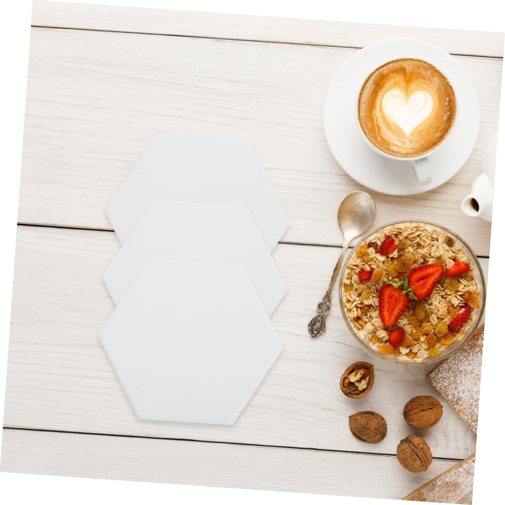 Posavasos de Cerámica para Sublimación Juego de 10 Hexagonales Blancos Mate | Antideslizantes y Resistentes al Calor, Absorbentes para Cocina y Comedor, Formato 10 Piezas, Estilo Rústico