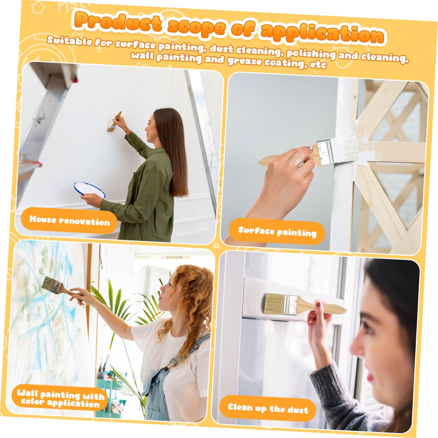 Mobestech 30 pezzi Pennelli Pittura con Manico in Legno Spesso Pennelli Piatti per Pitture Olio e Latex per Pareti Mobili e Finiture Interne ed Esterne