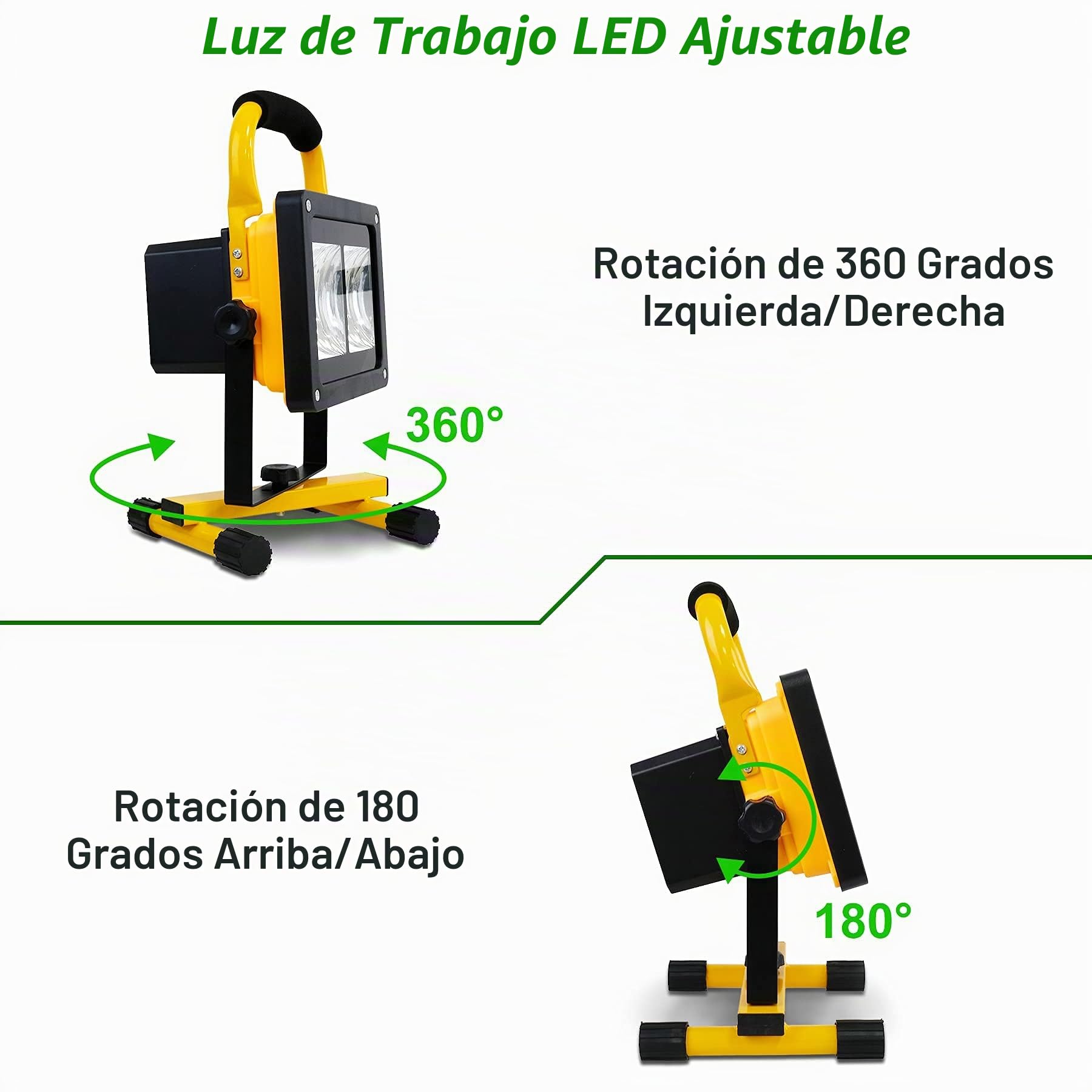 T-SUN Foco de Trabajo LED, Recargable Luz de trabajo 9000mAh, Foco Led Recargable Portátil Recargable USB Plegable para Jardín, Taller, Garaje, Camping, Obra