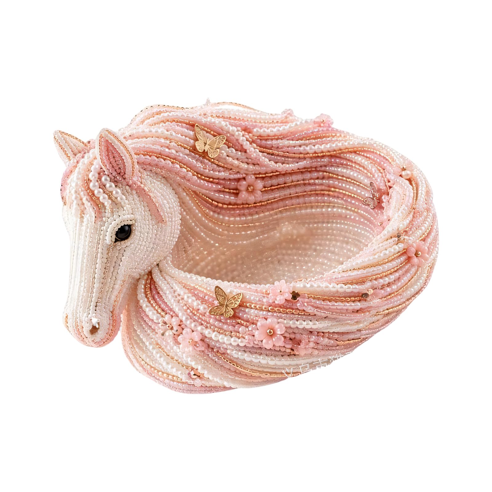 And White Horse Head Trinket Tray Decorative Jewelry Catchall, Beaded Desktop Organizer Accessory Holder in Open PET 20X14X5CM Horse Head Tray Trinket Jewelry Catchall Beaded White Vanity Dresser