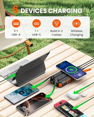 Miniatura 4 de Riapow Banco de energía solar - Cargador de teléfono solar inalámbrico de 27000 mAh99000 mWh, cargador portátil de carga rápida de 22.5 W, cable