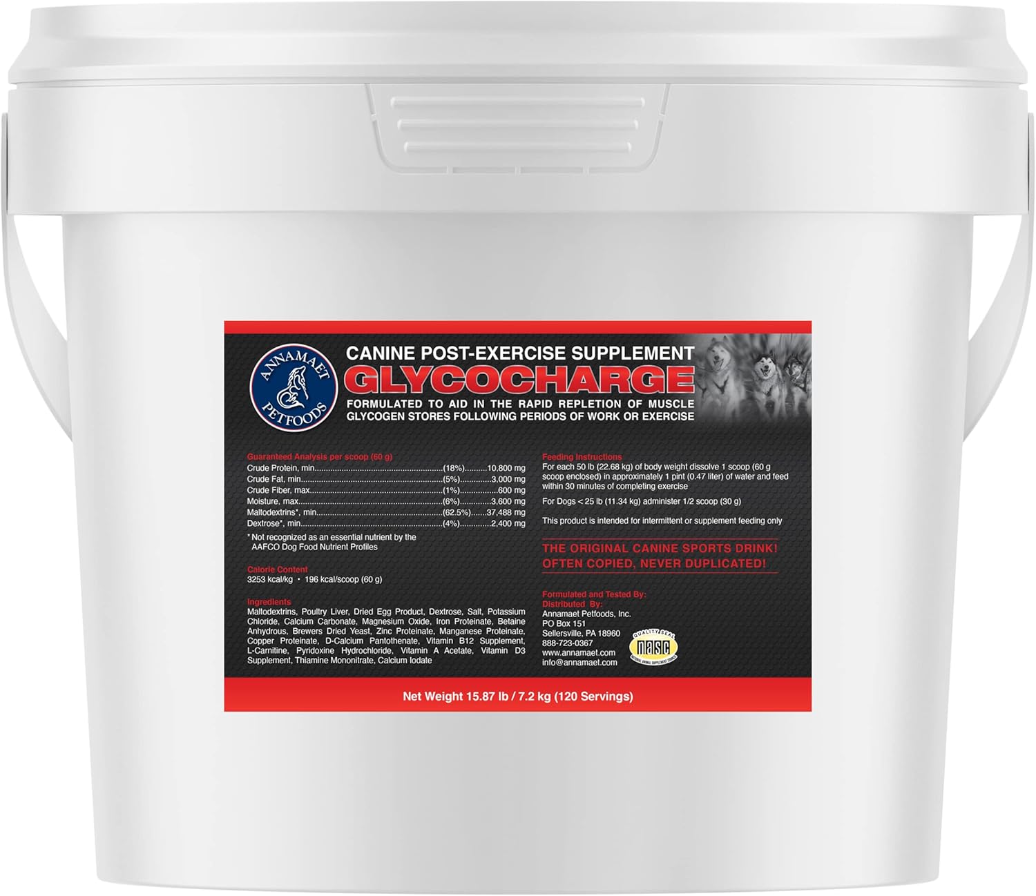 Annamaet Glycocharge – Post-Exercise Supplement for Canine Athletes and Working Dogs – with Maltodextrins to Help Replenish Muscle Glycogen for Faster Recovery - 7.2 kg