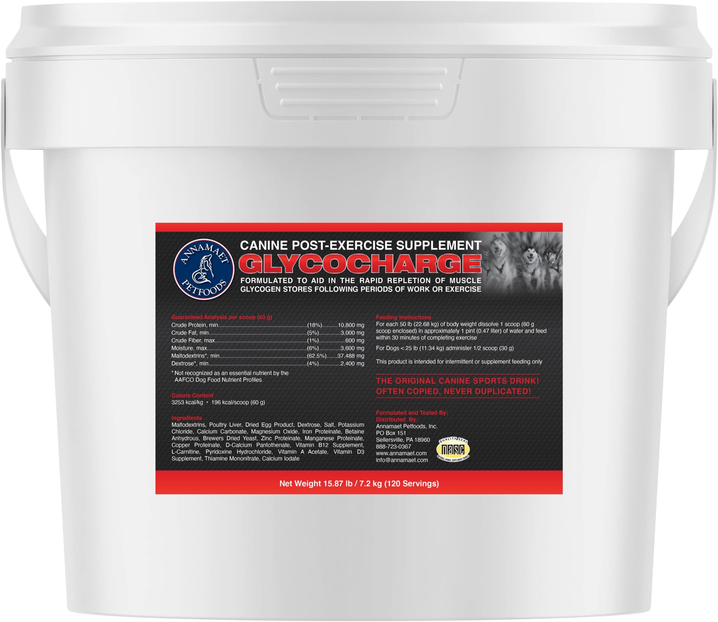 Annamaet Glycocharge – Post-Exercise Supplement for Canine Athletes and Working Dogs – with Maltodextrins to Help Replenish Muscle Glycogen for Faster Recovery - 7.2 kg