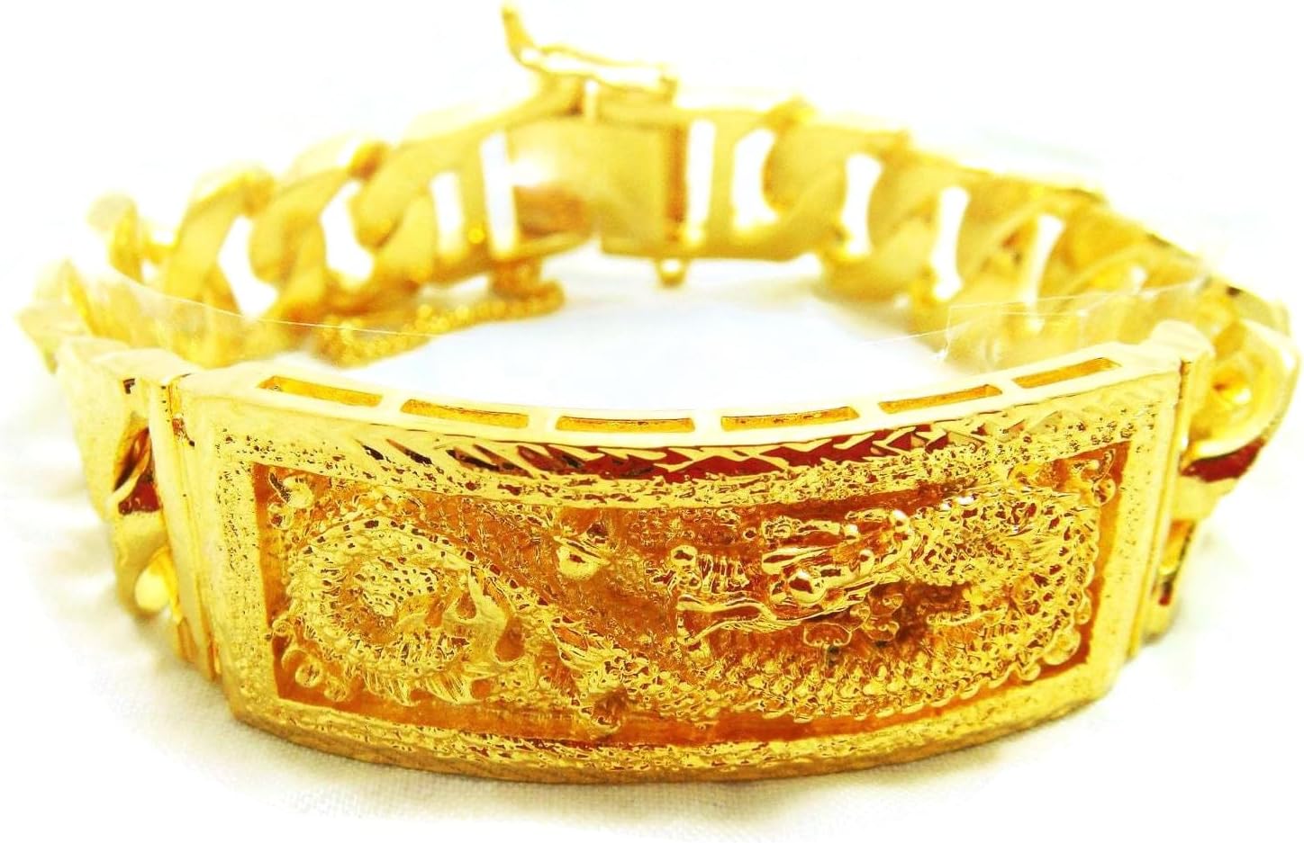 Dragon Thai Gold Plated Bangle 24k Thai Baht Yellow Gold Filled Men's Bracelet 7.5,8.5,9 Inch 70 Grams 20 mm