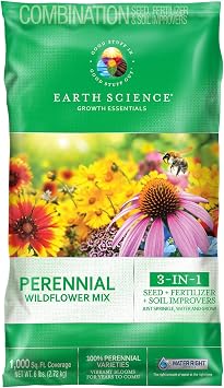 Earth Science Perennial Wildflower Mix6 lb3-in-1 Formula with Premium Wildflower Seeds, Plant Food and Soil Conditioners - Non-GMO, Natural Ingredients