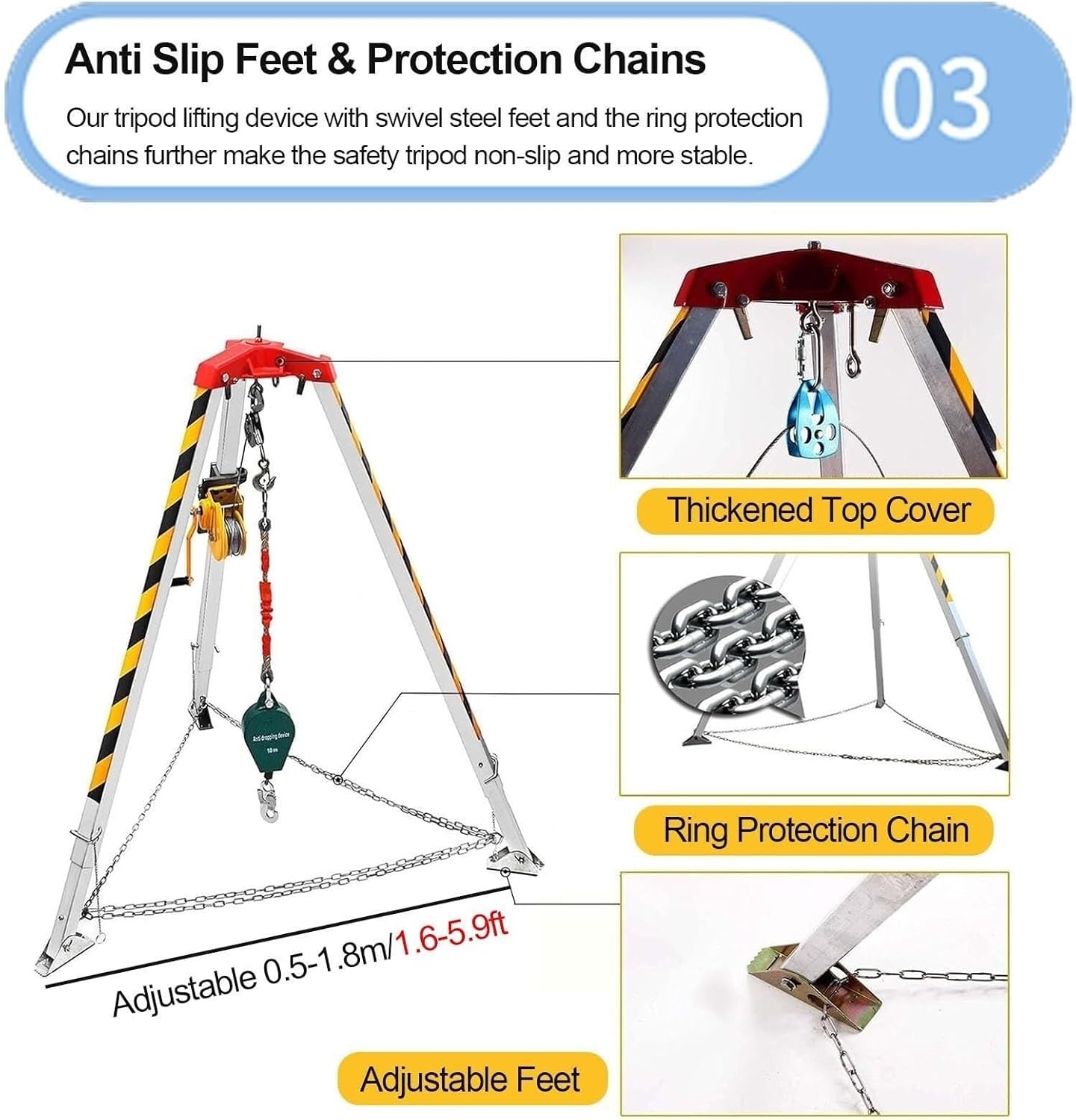 Fall Arrest and Rescue System Emergency Lifting and Rescue Equipment, Aluminum Confined Space Tripod Kit with Fall Arrest Harness for Construction and Industrial Use(1800lbs/816kg Winch)