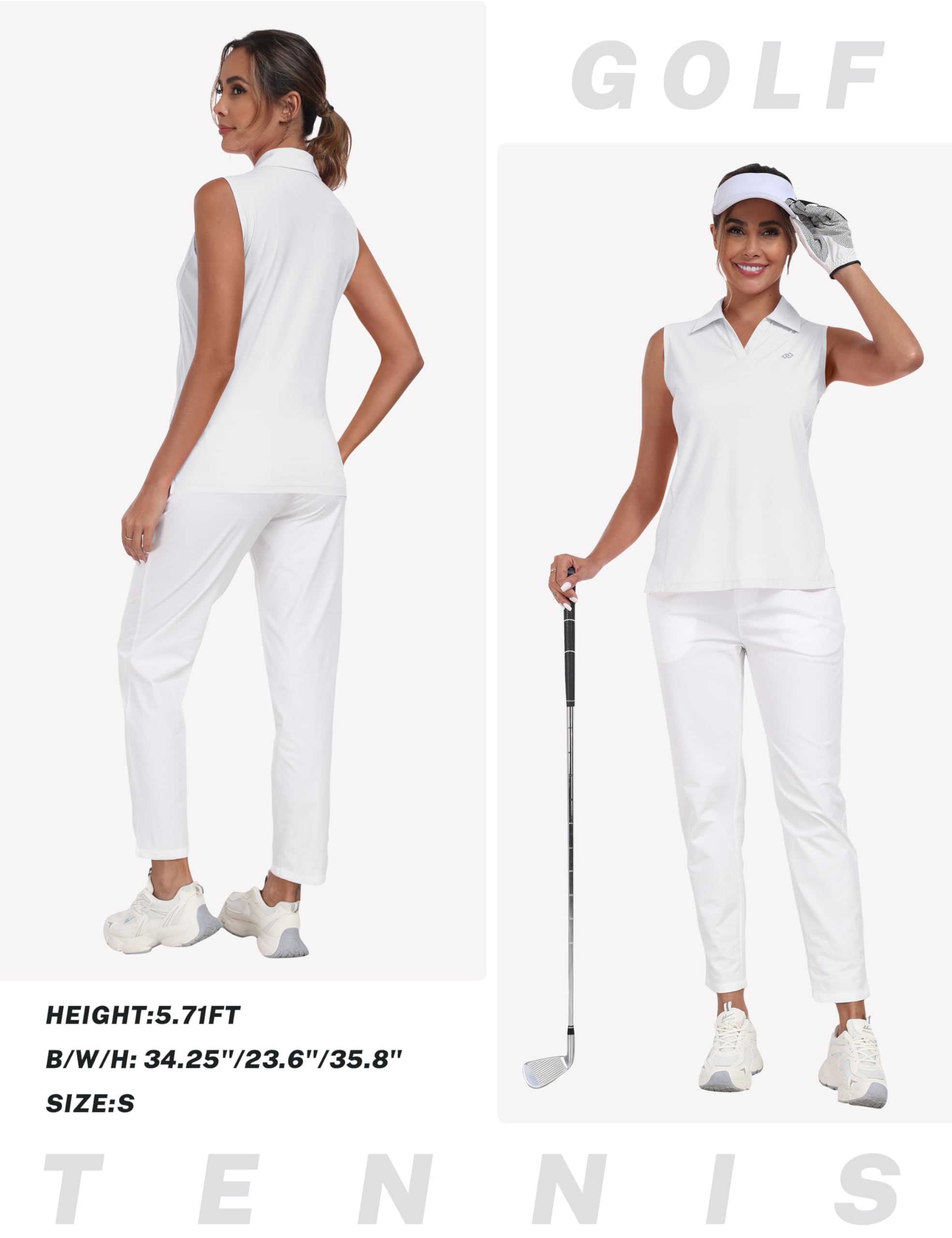 MoFiz Chemises de golf sans manches pour femme - Débardeur de tennis à dos nageur - Col en V - Séchage rapide