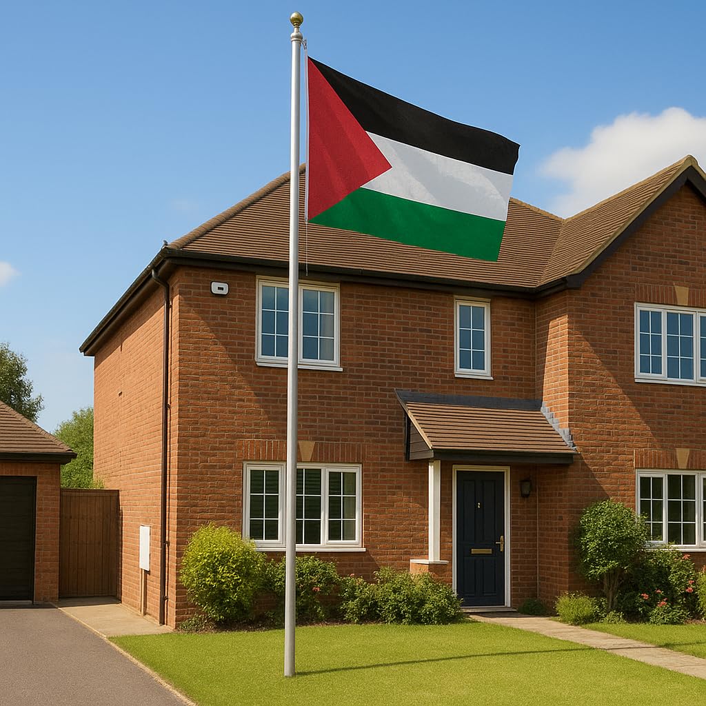Kit de poste seccional de aluminio resistente de 20 pies con bandera de Palestina, juego de mástil de bandera para exteriores con bola dorada, cuerda y clips, pantalla resistente a la intemperie para