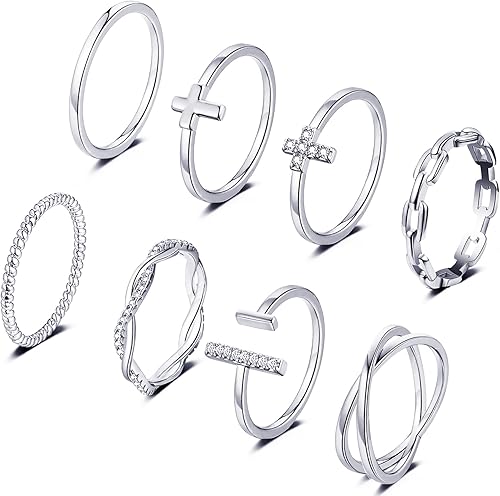 Honsny 14K Gold Plated Stacking Rings Set for Women, Stackable Thumb Rings Thin Dainty Silver Rings for Women Wedding Eternity Band Simple Rose Gold