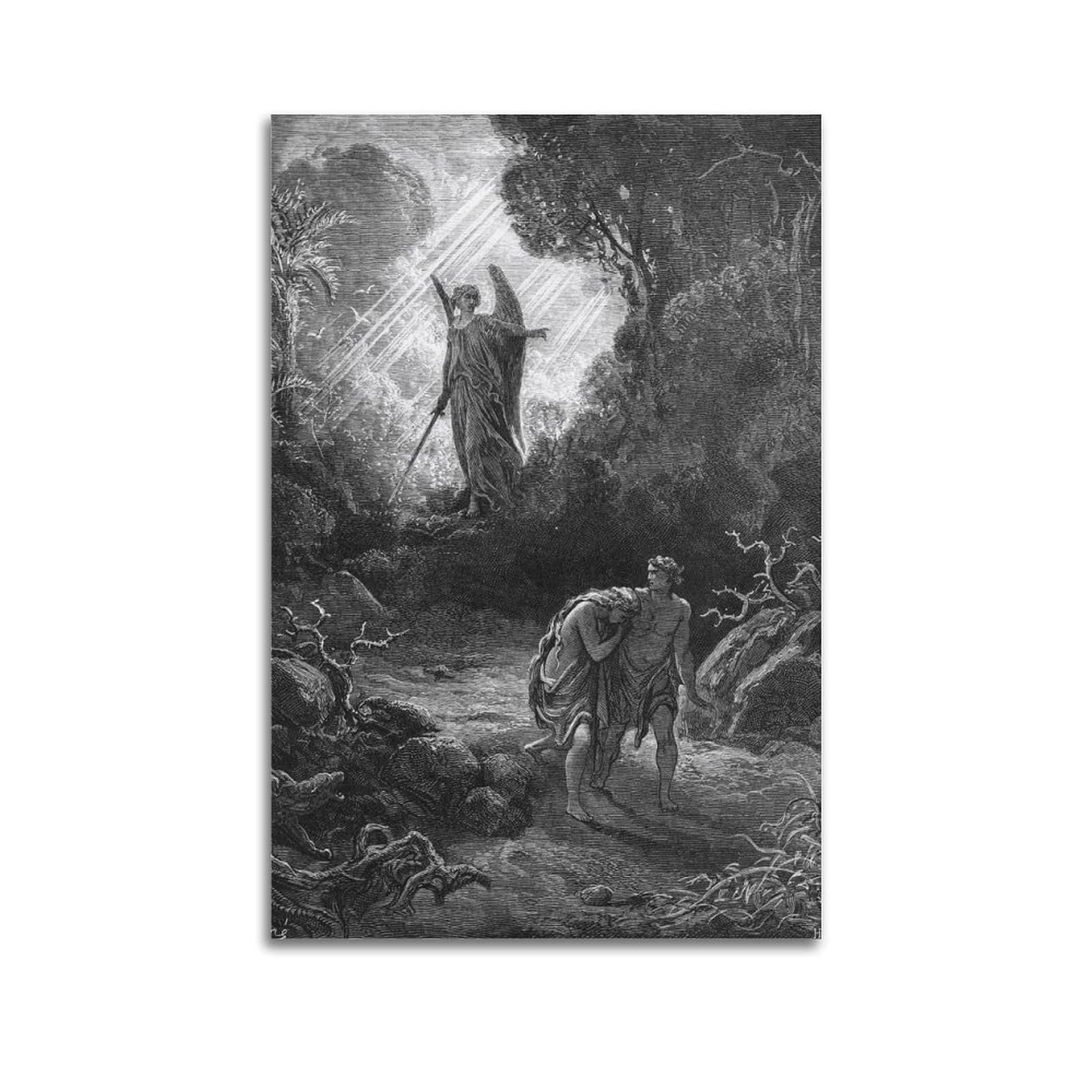 YMXSDIMDS Adam And Eve Driven Out Of Eden by Gustave Dore Painting Poster Decorative Painting Canvas Wall Art Living Rooms Bedroom 12x18inch(30x45cm)