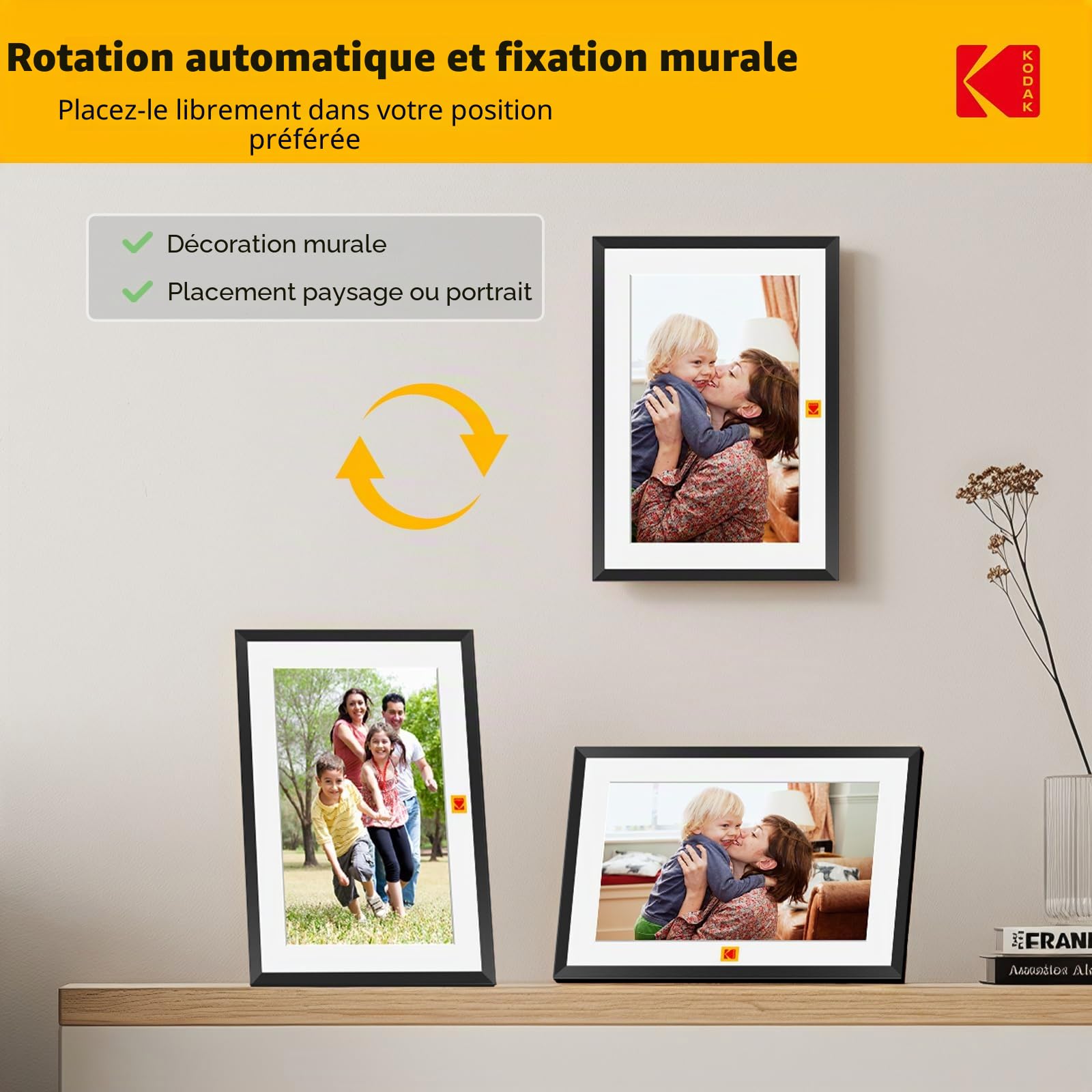 Kodak Cadre Photo Numérique vec Batterie, Cadre Photo Numériqu WiFi 10,1 Pouces WiFi (32 Go), Écran Tactile IPS HD 1280x800 - Rotation Automatique, Cadre Photo Connecté pour Famille Noir