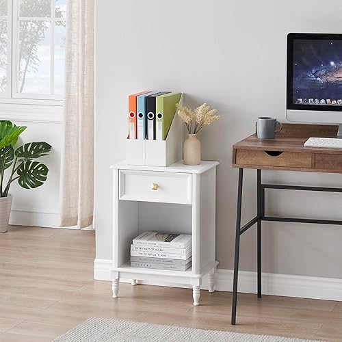 Miniatura 6 de Juego de 2 mesitas de noche con cajón, mesa auxiliar para dormitorio, guardería, sala de estar, estantes de almacenamiento de 2 niveles, mesa