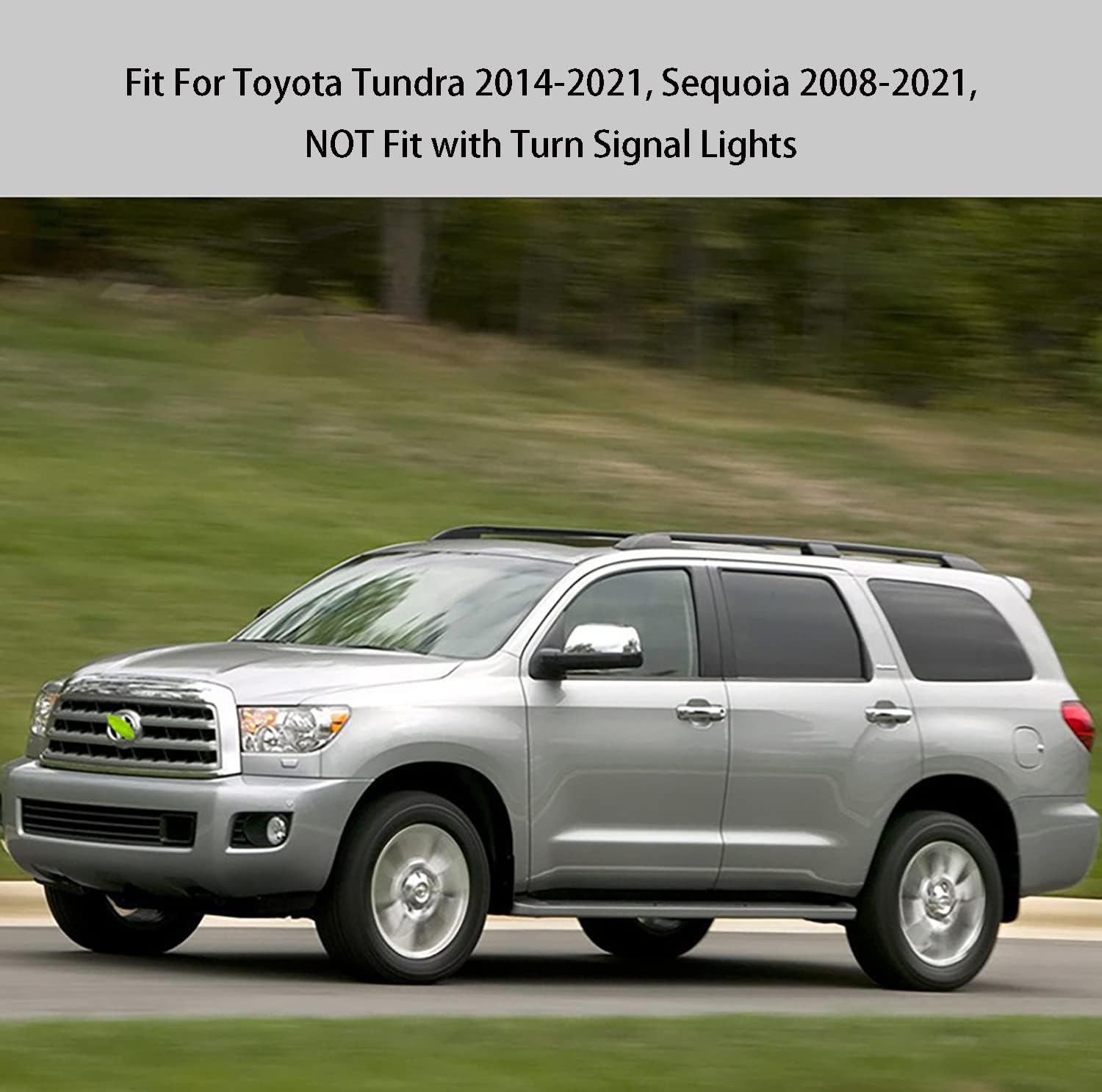 Car Accessories Fit For Toyota Tundra 2014-2021, Sequoia 2008-2021 Rear View Mirror Cap Cover Trim Glossy Chrome Style ABS 2pcs (NOT Fit with Turn Signal Lights)