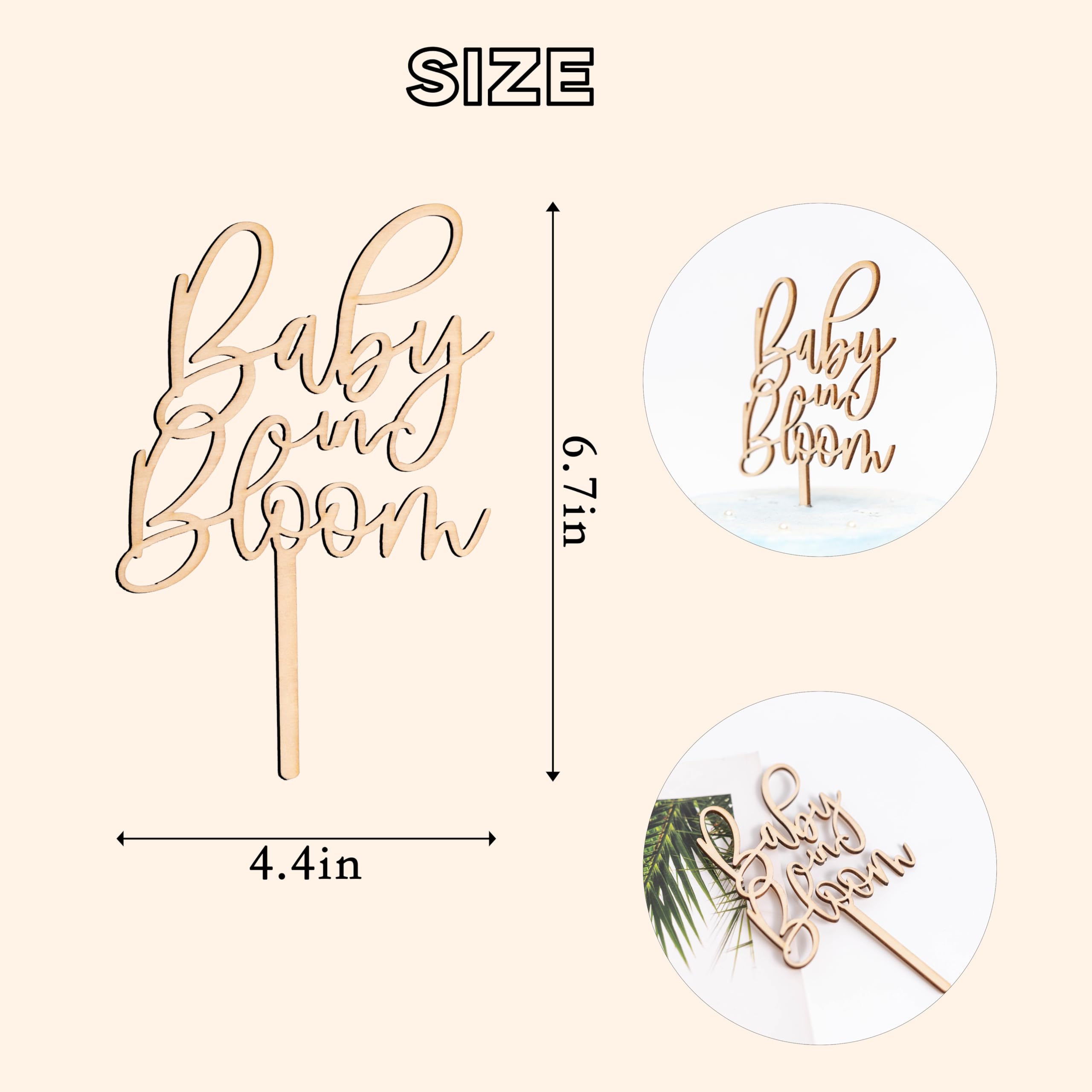 Baby In Bloom Cake Topper In Legno – Decorazione Rustica Per Torta Baby Shower - 5