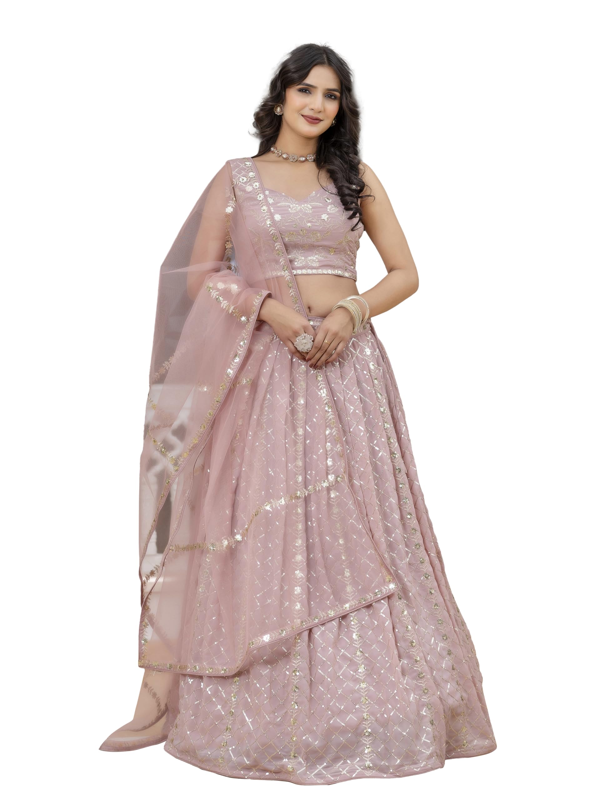 trendmalls Georgette Embroidery Sequence Work Lehenga Choli Unstitch Blouse With Dupatta For Women (New-Bridal-Latest-Wedding-Sequence-Lehenga-Designer)-picture-5