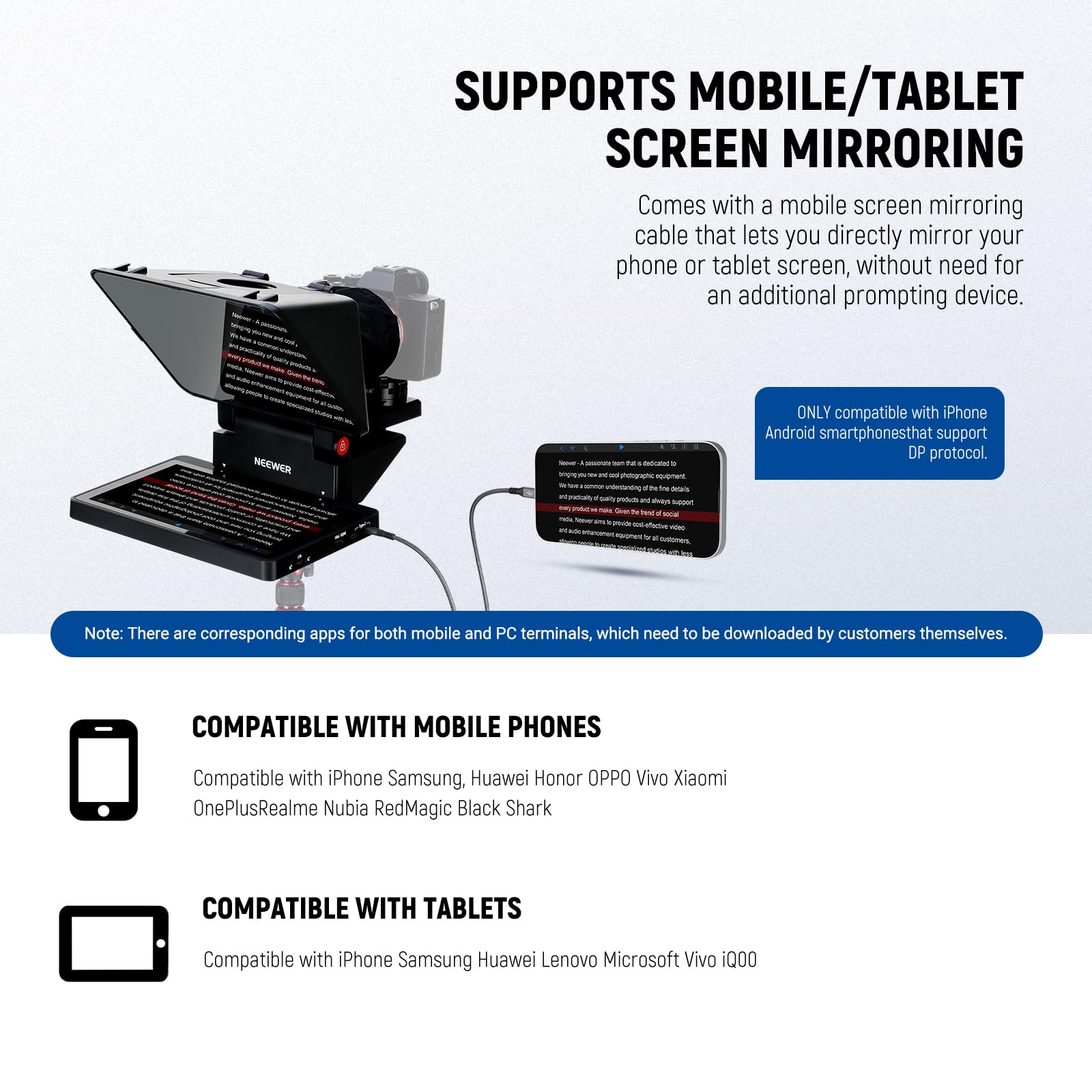 NEEWER 2 in 1 Teleprompter 11 Zoll mit Monitor für Windows MacOS, Tragbare Prompter für Kamera Webcam Handy Tablet Bildschirm Spiegelung, für YouTube Twitch Live Streaming Konferenz, X11