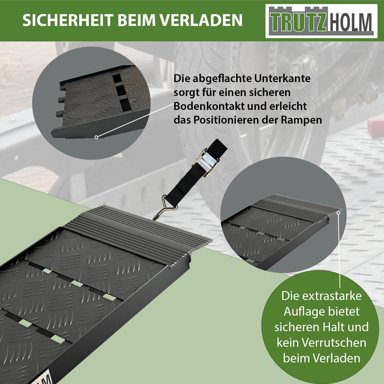 TRUTZHOLM 2 x Auffahrrampe 226 x 28,5 cm Traglast 1360 kg Alu klappbar geriffelt schwarz Motorradrampe Quadrampe