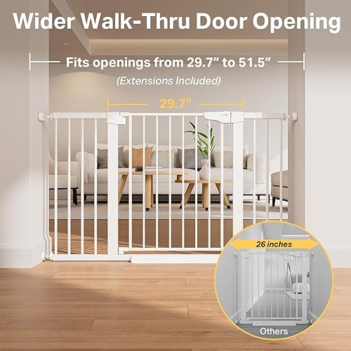 Miniatura 2 de Cumbor Puerta de bebé extra ancha de 29.7 a 51.5 pulgadas para escaleras, puertas para perros montadas a presión para puertas y pasillos, cierre