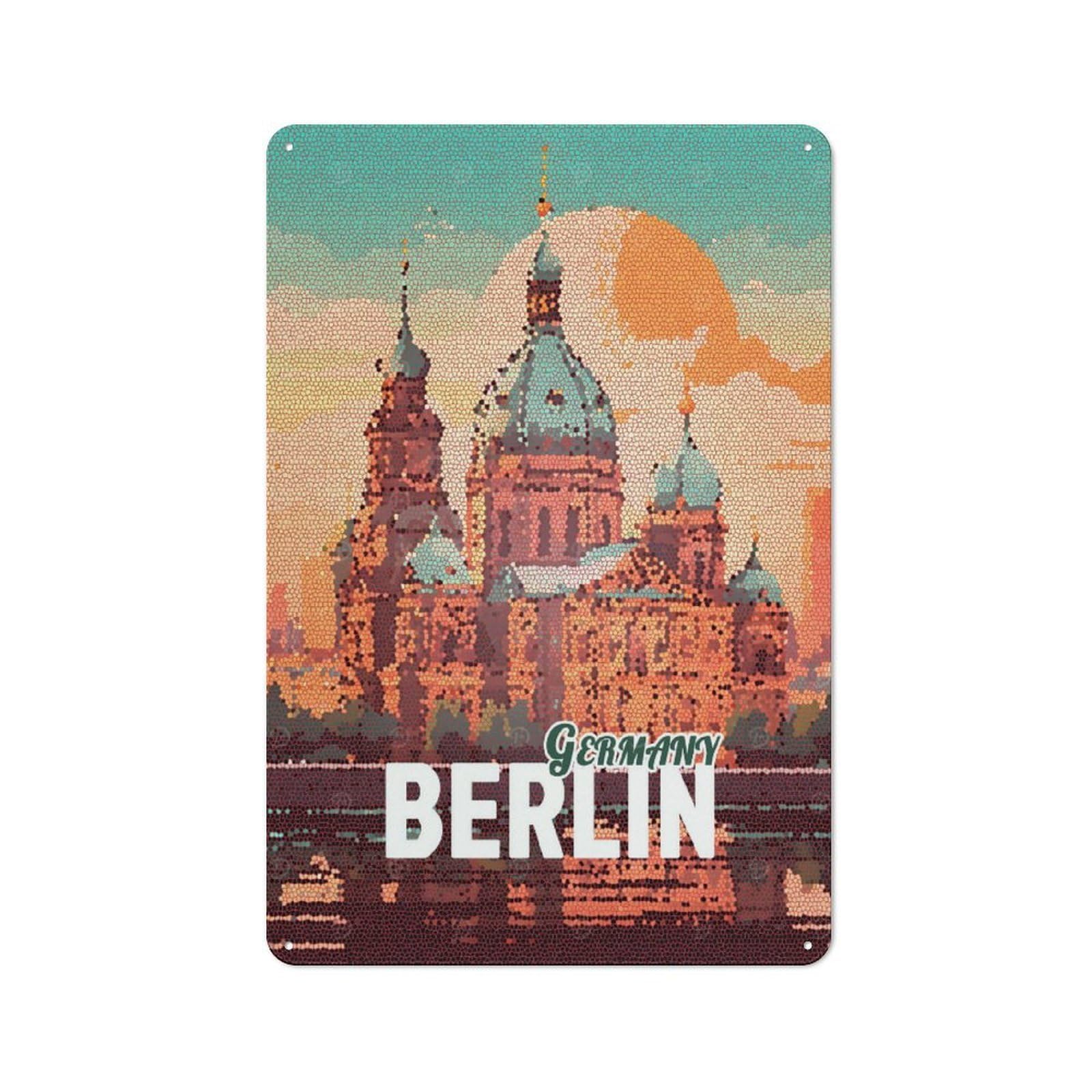 Junmoney Style-5 Berlin Germany Mosaic Art Retro Metal Wall Decor 30X20cm, Decorative Tin Plaque For Bar, Kitchen, Garage Or Games Room