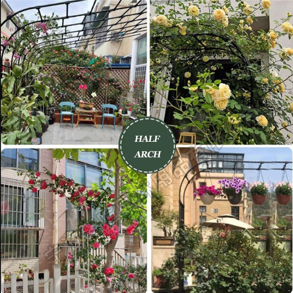 7.9ft Metal Pergola Half Side Garden Arch for Climbing Plant Garden Half Arch Trellis Metal Steel Pipe Rose Arch Width 2/3.9/5.9/7.2/8.8/9.8ft (Size : W250xH240cm/W8.2xH7.9ft)