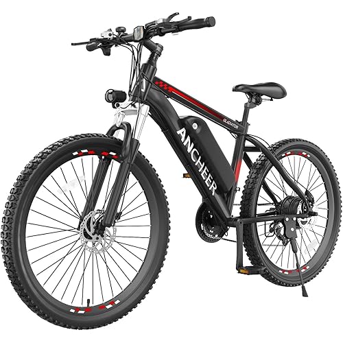 ANCHEER 500W 26" Electric Bike for Adults, [Peak 750W], 48V 10.4Ah Battery, Up to 55 Miles, 3H Fast Charge, Electric Mountain Bike, 2.1" eMTB Tire, 21 Speed, 22MPH Adults Electric Bicycle