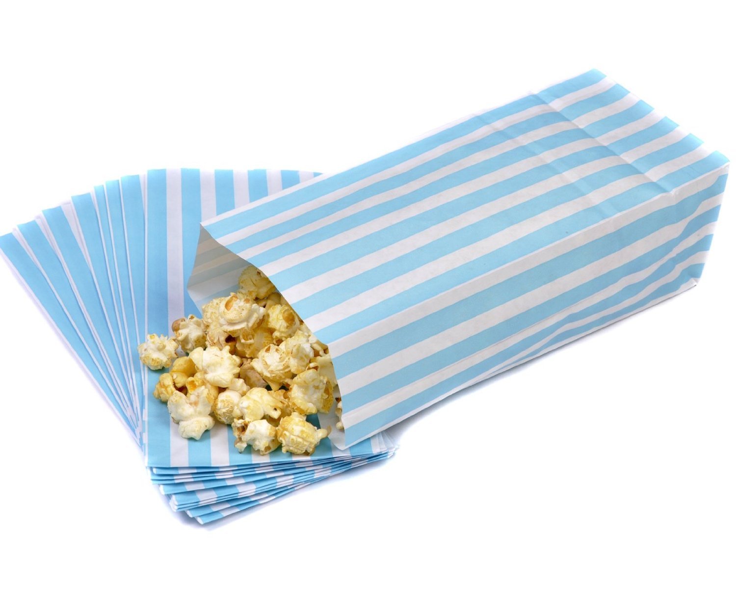 Pick n Mix Popcorn Sweet Candy Stripe Paper Bags Blue & White 4" x 9.5" x 3" - Pack of 25
