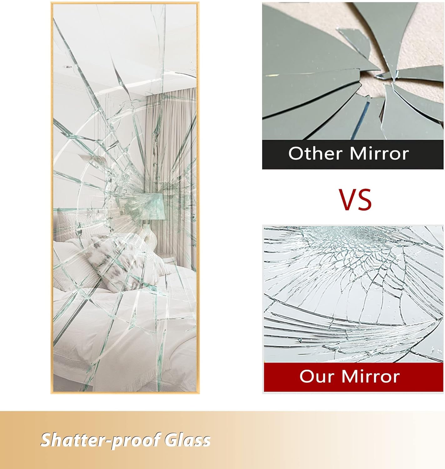 59‘’×16‘' Full Body Mirror Full Length Mirror with Gold Aluminum Alloy Frame Mirror Full Length with Stand Wall Mounted Mirror Hanging Mirror for Wall Bedroom Bathroom Living Room Decor