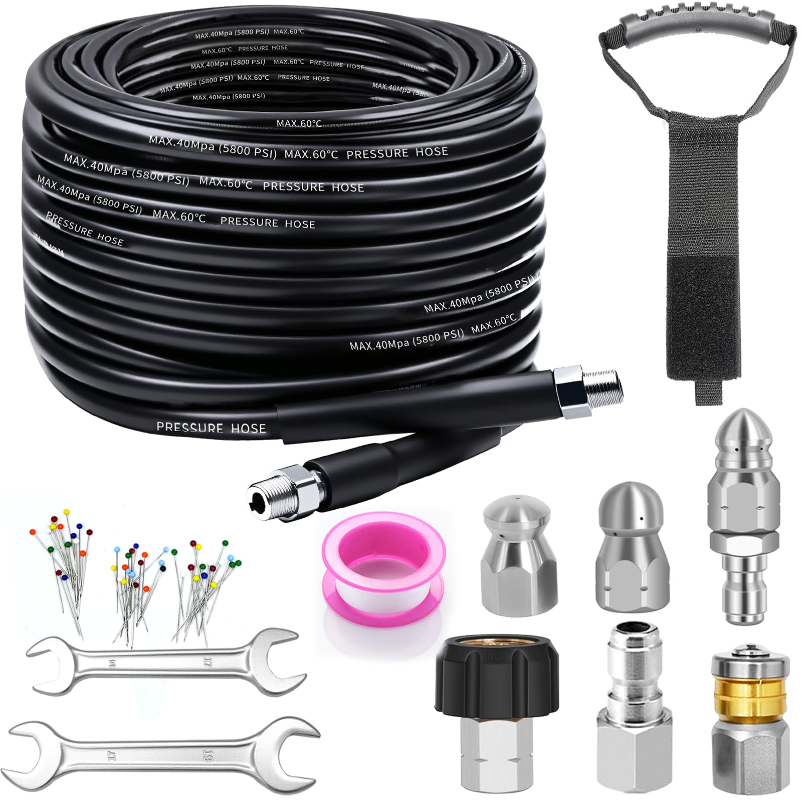 50FT Sewer Jetter Kit for Pressure Washer, 5800PSI Drain Cleaner Hose