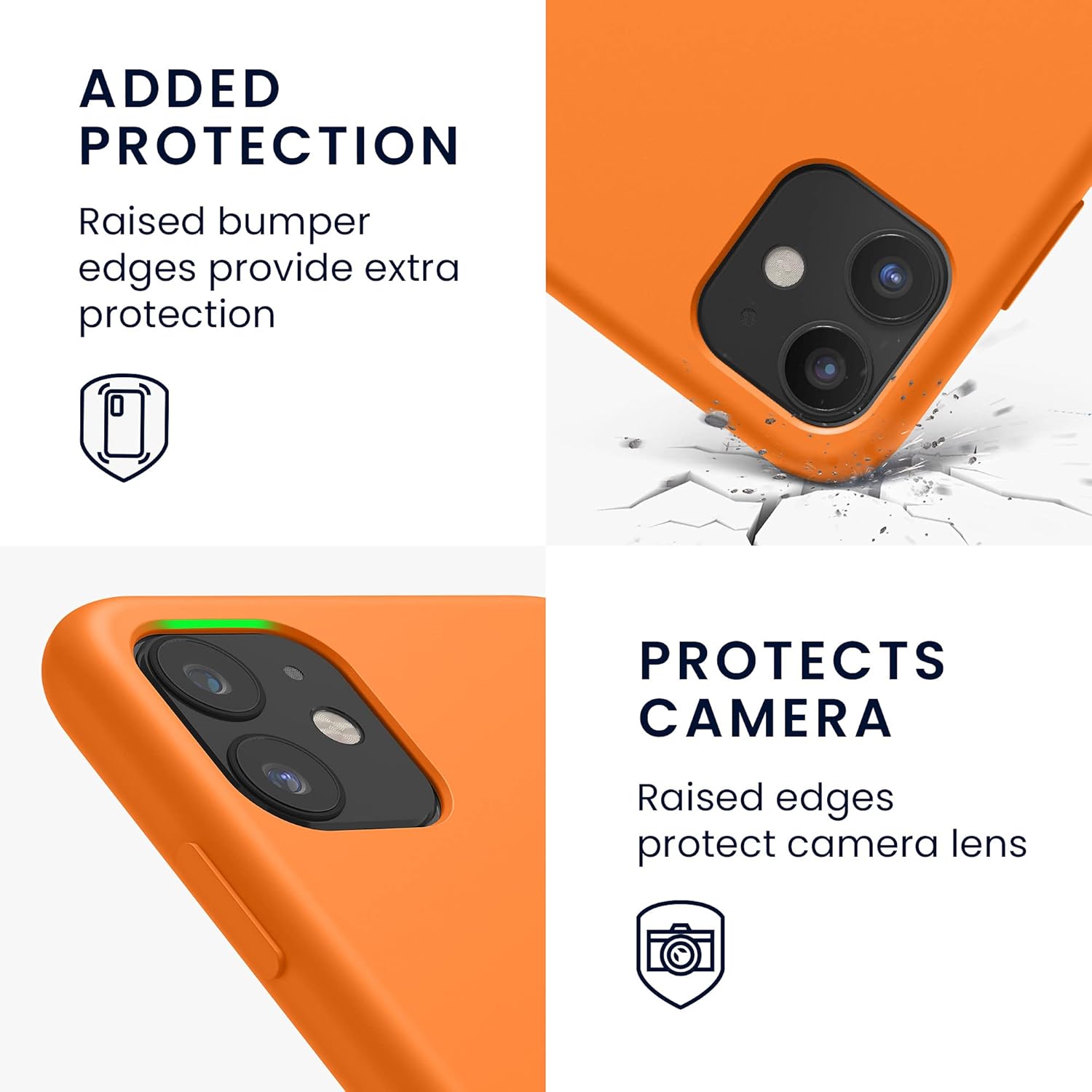 Close-up of the kwmobile case showing raised bumper edges and camera protection