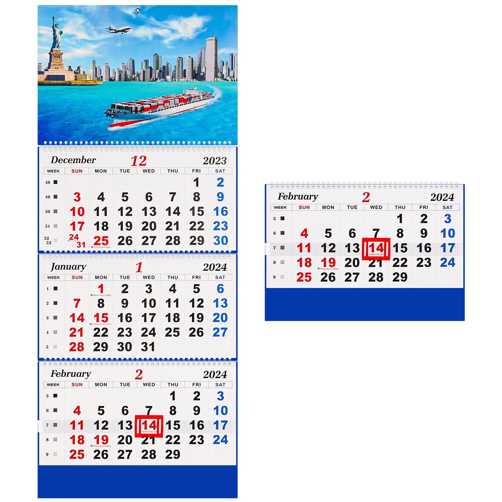 Amazon.com: Whiidoom 2024 Wall Calendar 2024 Calendar 3-Month Display  Vertical Calendar (Folded in a Month) 33" x 13" Dec 2023 - Jan 2025 Perfect  for Daily Organizing & Planning (Statue of Liberty) : Office Products