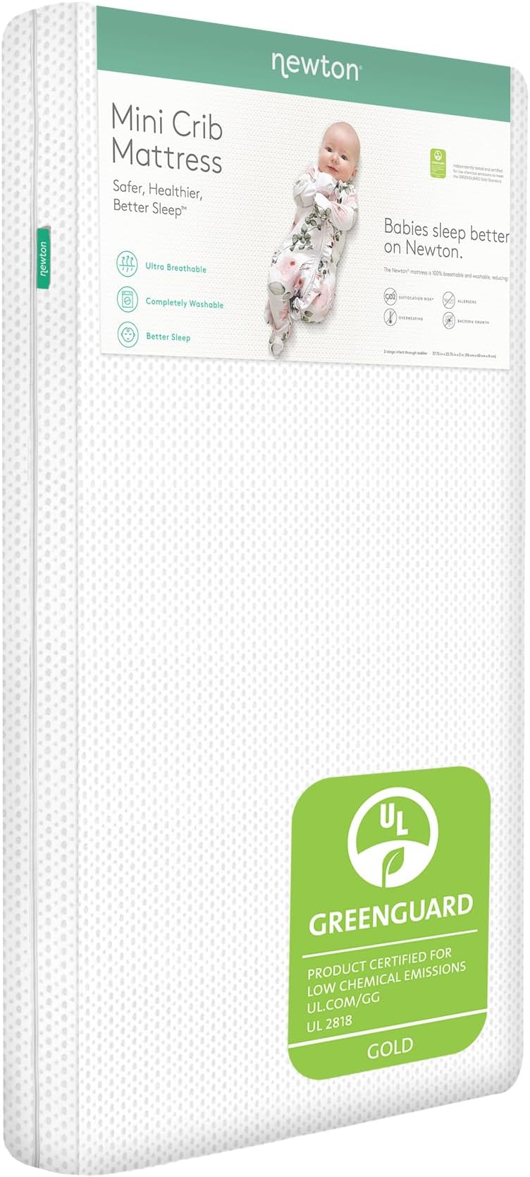 Newton Baby Mini Crib Mattress 24" x 38" Breathable & Washable | Mini Crib Sheet, Fitted, Breathable, Organic Muslin Cotton, 24"x38", Washable, Ultra-Soft, Fits Mini Crib Mattresses