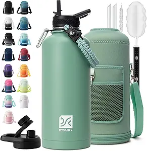 Insulated Water Bottle | Thickened Stainless Steel for Gym and Hiking with Straw, Carrier Bag, Handle Strap | BPA-Free 87 oz