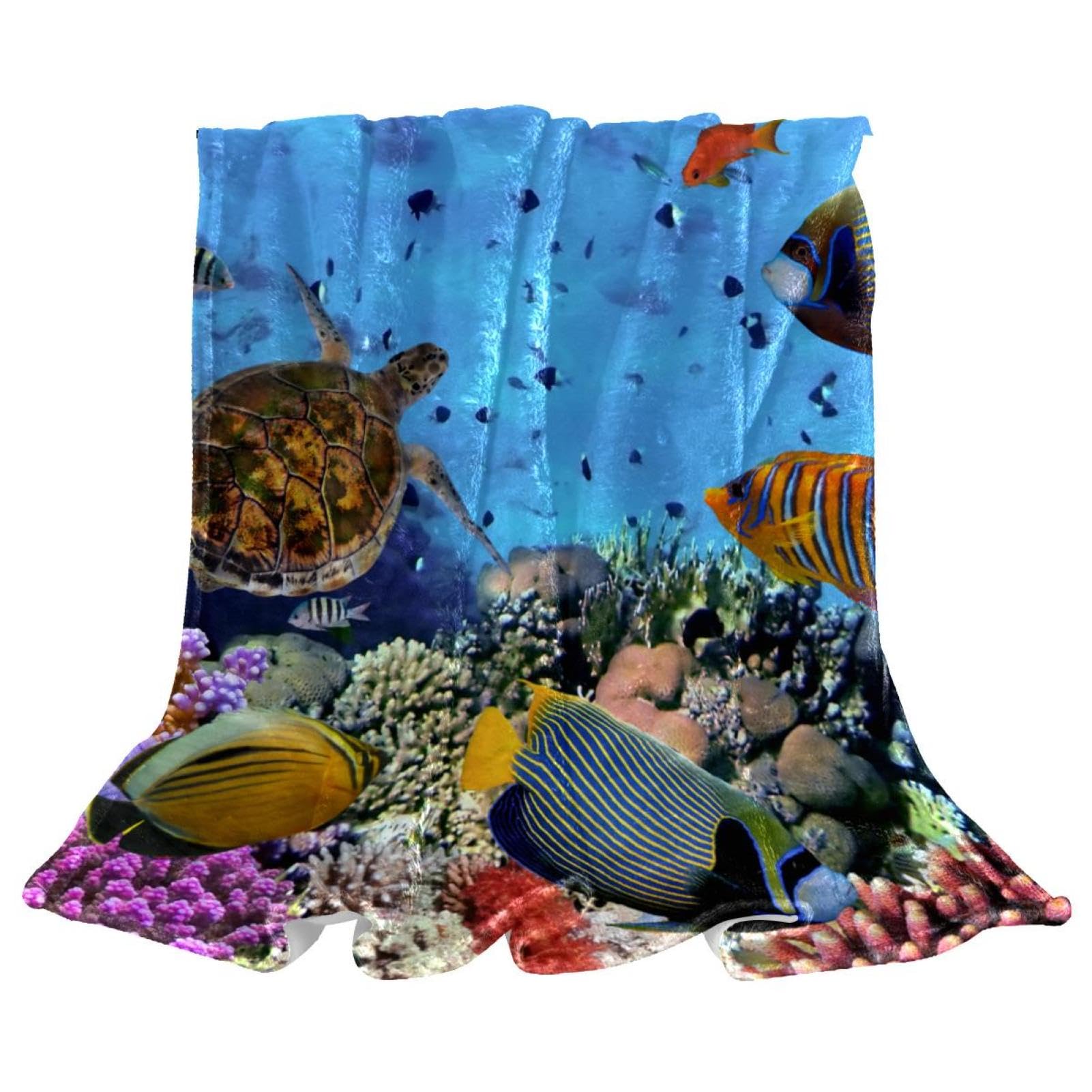 Couverture polaire poissons marine et tortue plaid chaud pour lit et canapé 150x100cm