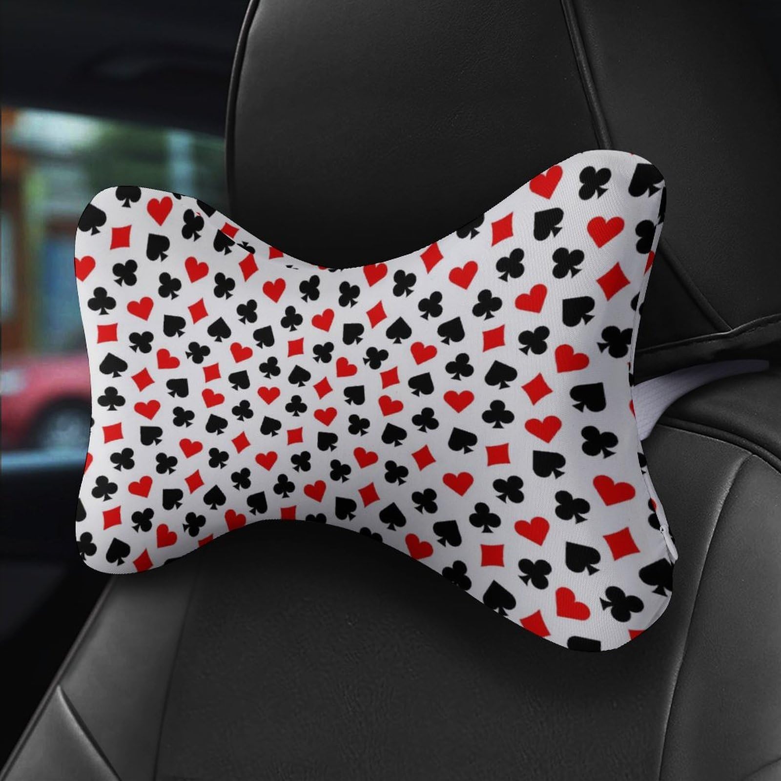 SMAZDFXX Playing Poker Card Suit Car Neck Pillow Set of 2 Car Seat Head Support Cushion Bone Pillows with Elastic Strap