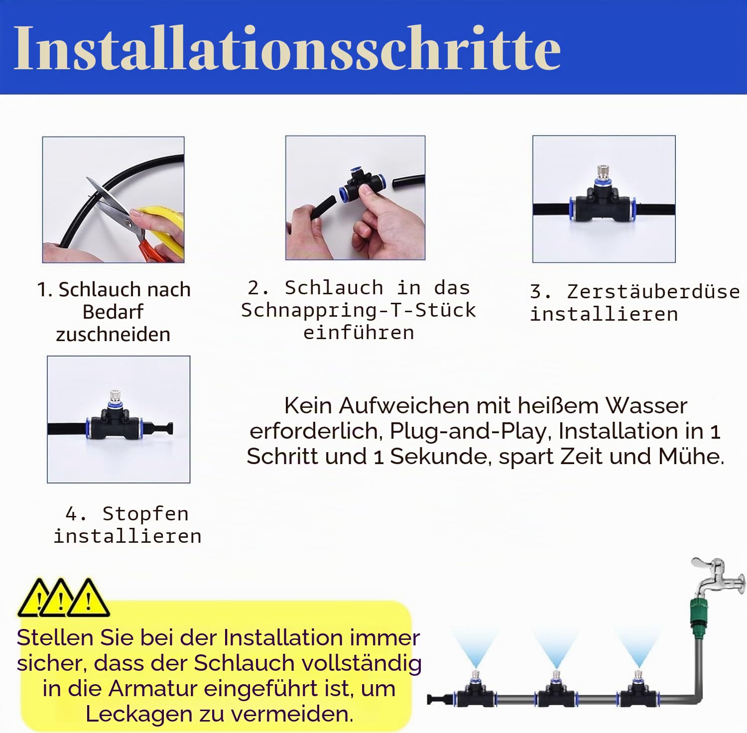 Sprühnebel Kühlung Set, Outdoor Misting System Mit 20 Messing Nebeldüsen & Ein Filter, Nebelkühlung Für Garten Gewächshaus(787inch/20m/65.6ft)