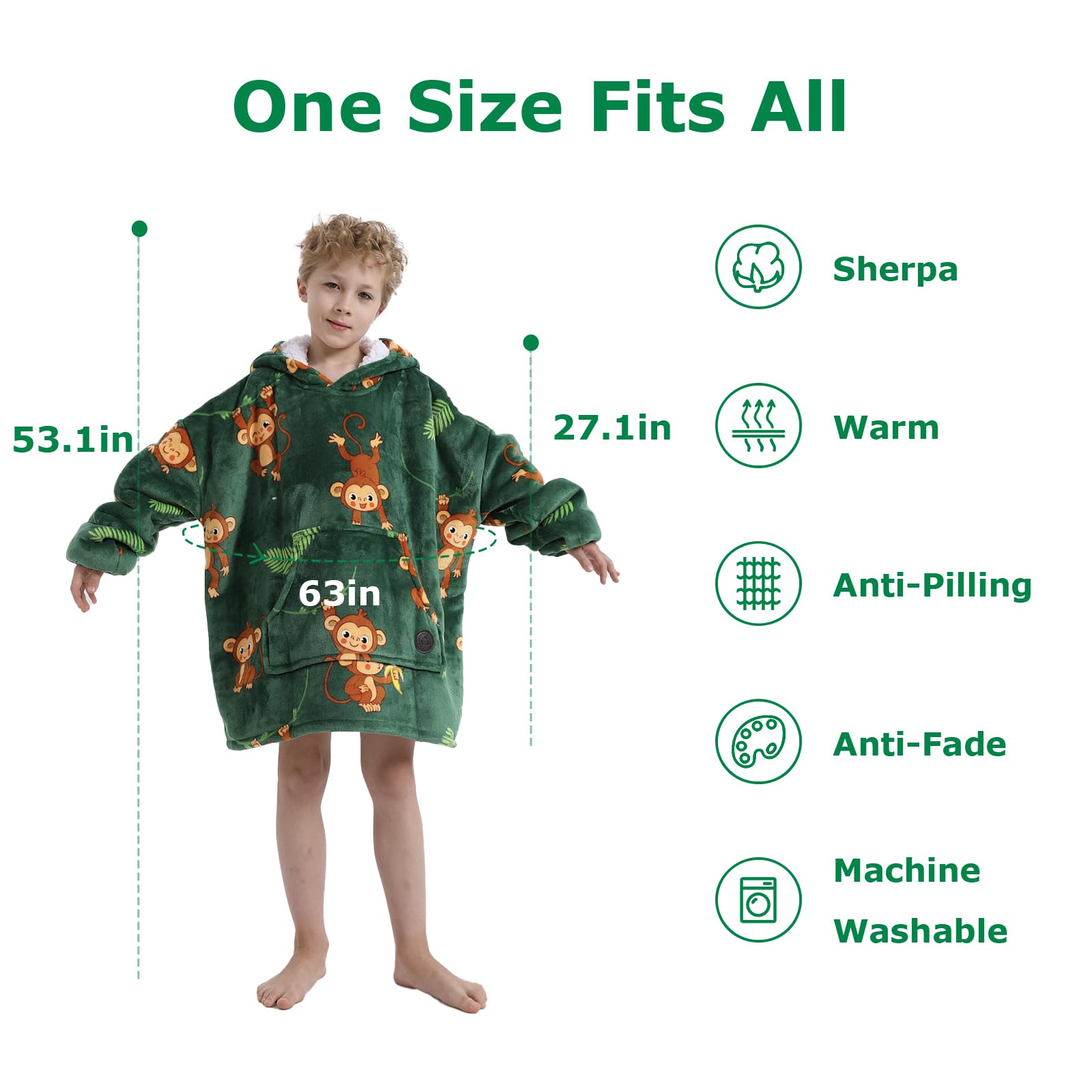 THREE POODLE Felpa Coperta Oversize con Cappuccio, Felpa Gigante Coperta Indossabile con Maniche, Coperta con Cappuccio Ultra Morbida e Calda, Cozy Hoodie Felpa Pile per Donna,Uomini e Bambini, Regalo