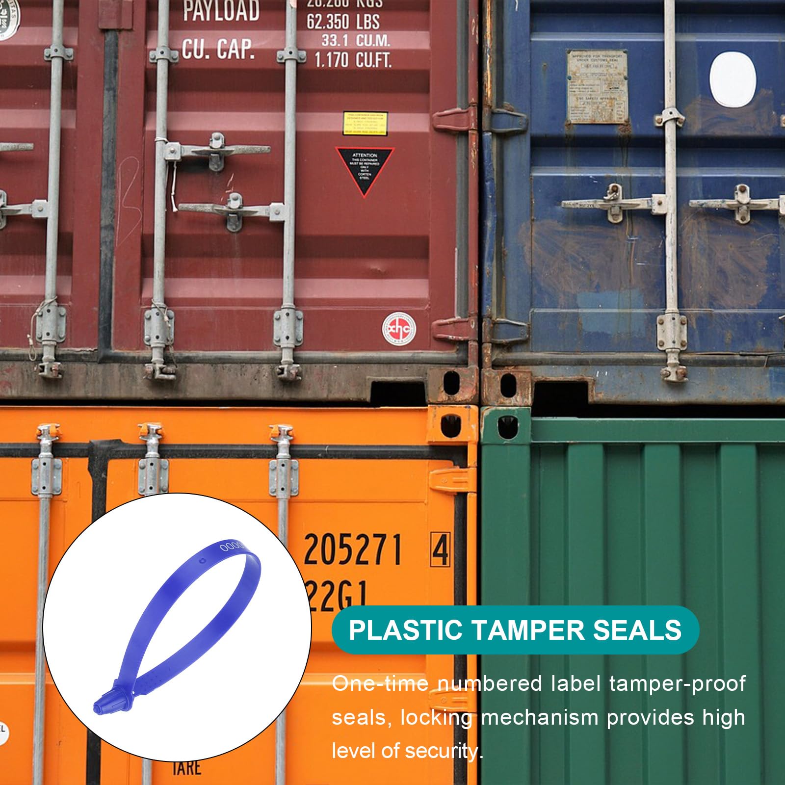 QUARKZMAN Tite-Lock Plastik Anti-Manipulations-Siegel Einweg nummerierte Kabelbinder 5,9 Zoll Selbstverriegelnde Sicherheitsetiketten Sicherheits-Zugbinder für LKW-Blau, mit 500 Stück