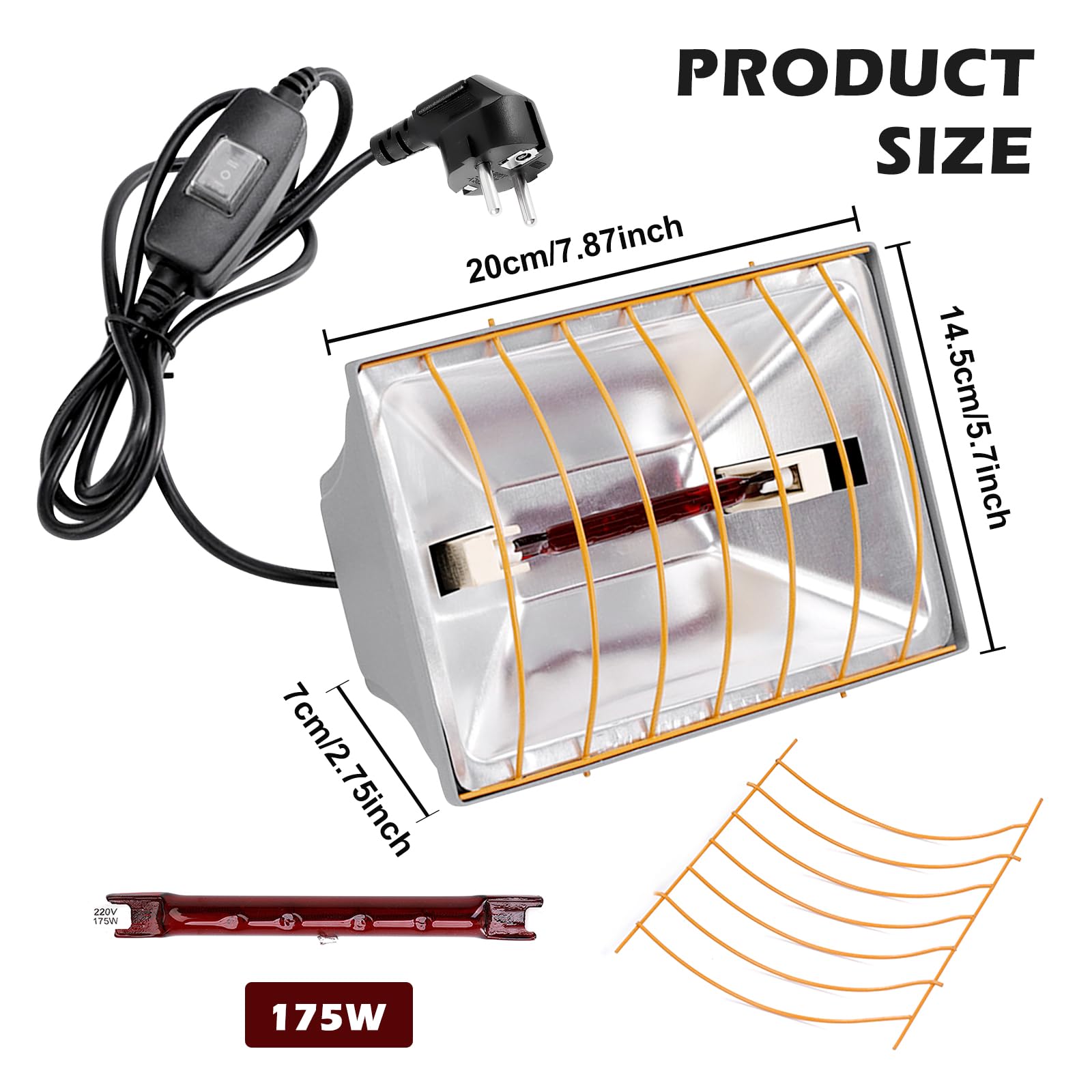 Lámpara de luz roja y lámpara de calor para pollitos, lámpara de calor para pollos, lámpara de luz roja y lámpara de calor para patos, calentador de 175W para gallinero, lámpara de calor para animales