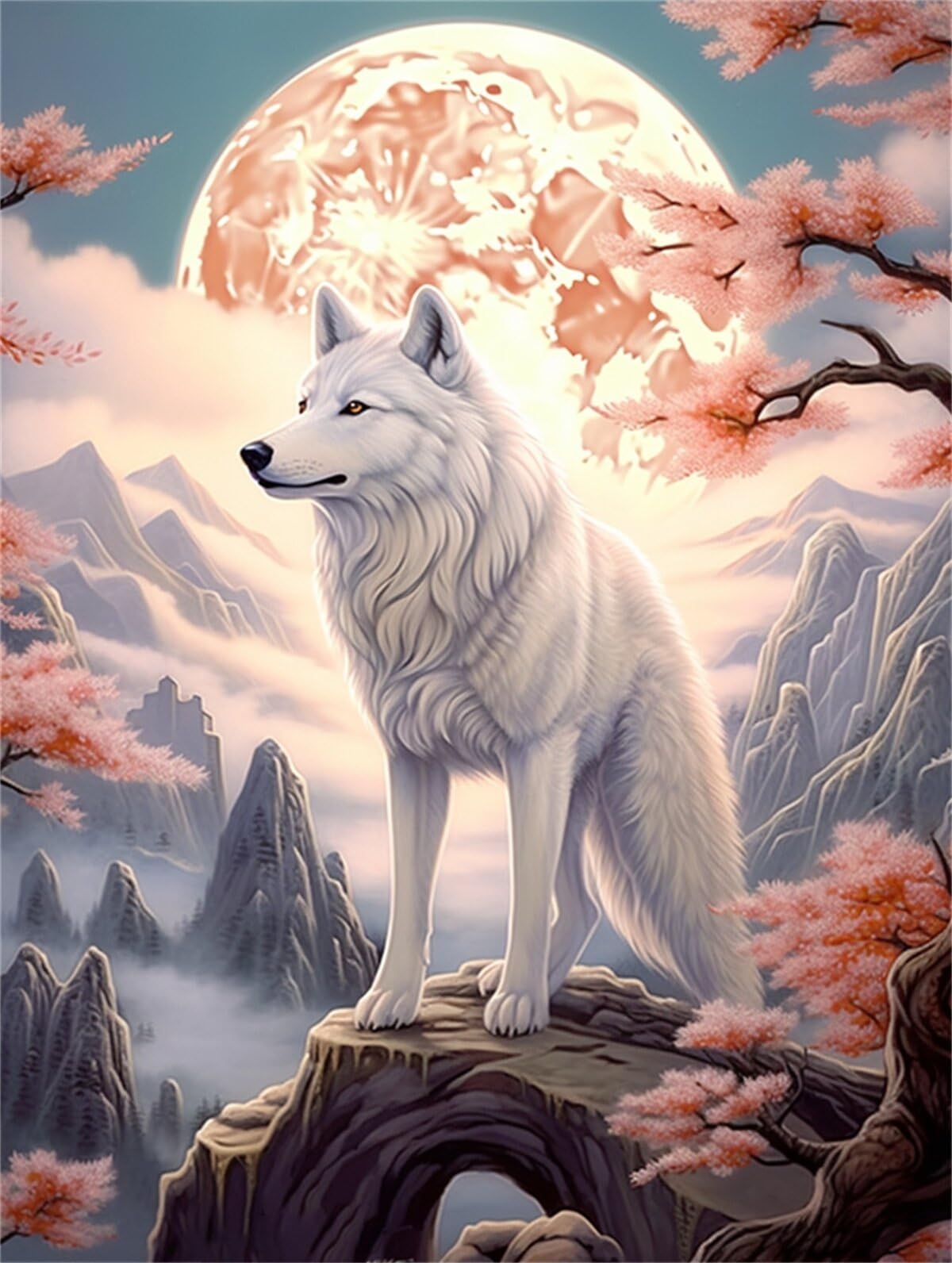 AMBATTERY Latch Hook Rug Kit Anime White Wolf Latch Hook Rug Kits For Adults Extra Large, Crochet Kit For Beginners, Rug Making Kits，Embroidery Sofa Cushion Rug 31x45in