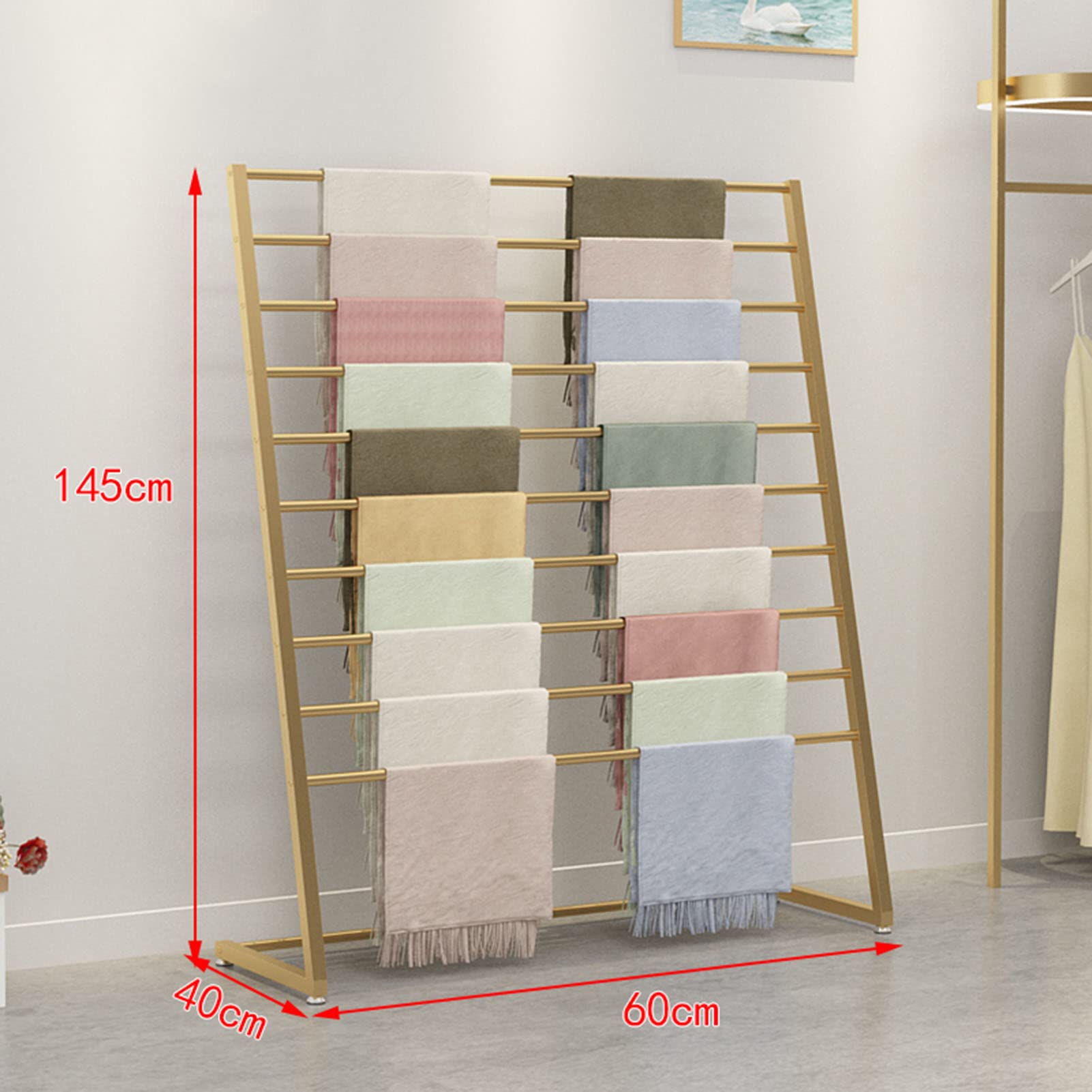 Organizador de bufanda de pie de metal, soporte de almacenamiento de tela multiusos comercial para chales, sábanas, cinturones y pantalones
