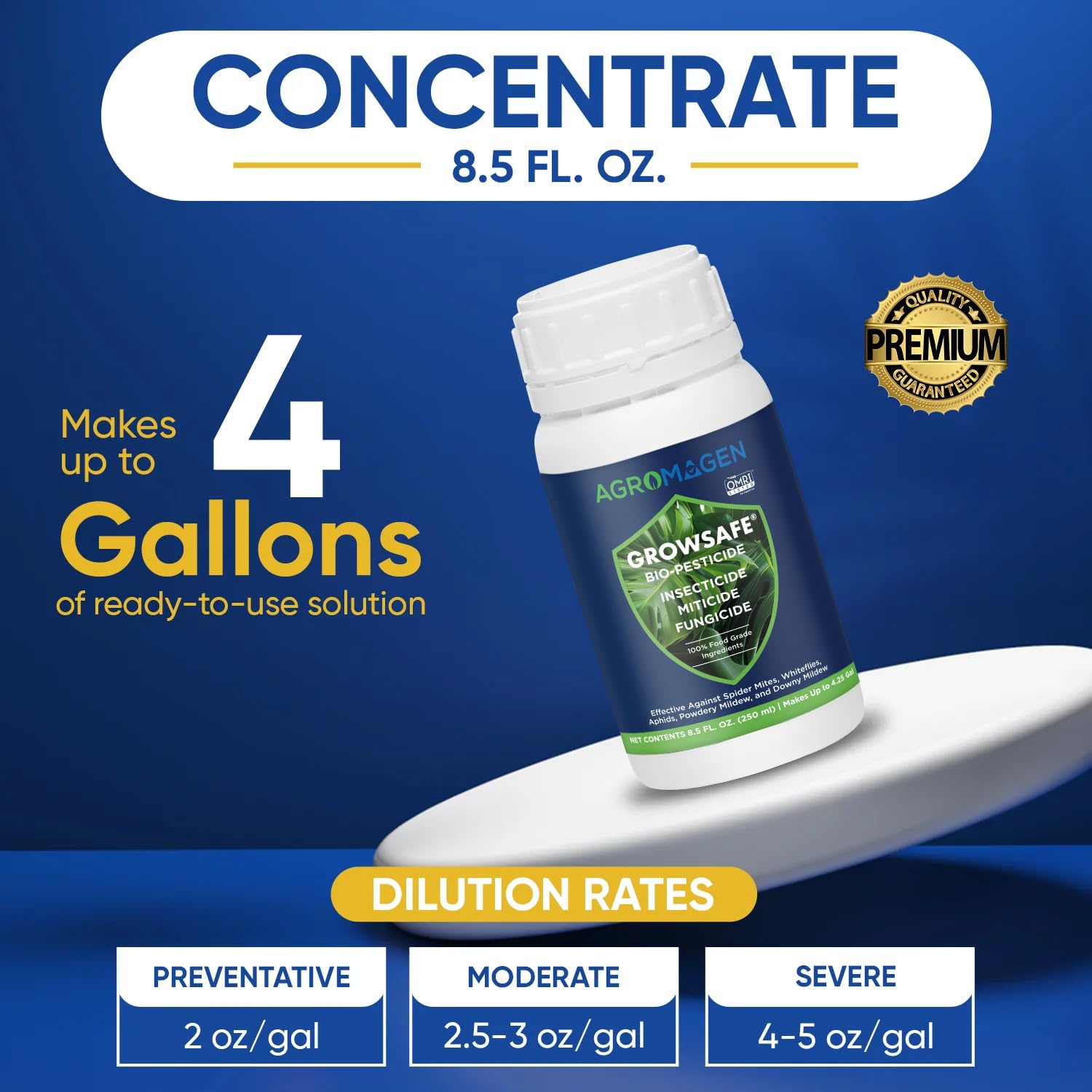 GrowSafe Bio-Pesticido: Insecticida 3 en 1 orgánico todo natural, miticida, fungicida. Control de plagas no tóxico y repelente para insectos de arañas y moho en polvo. No tóxico, concentrado