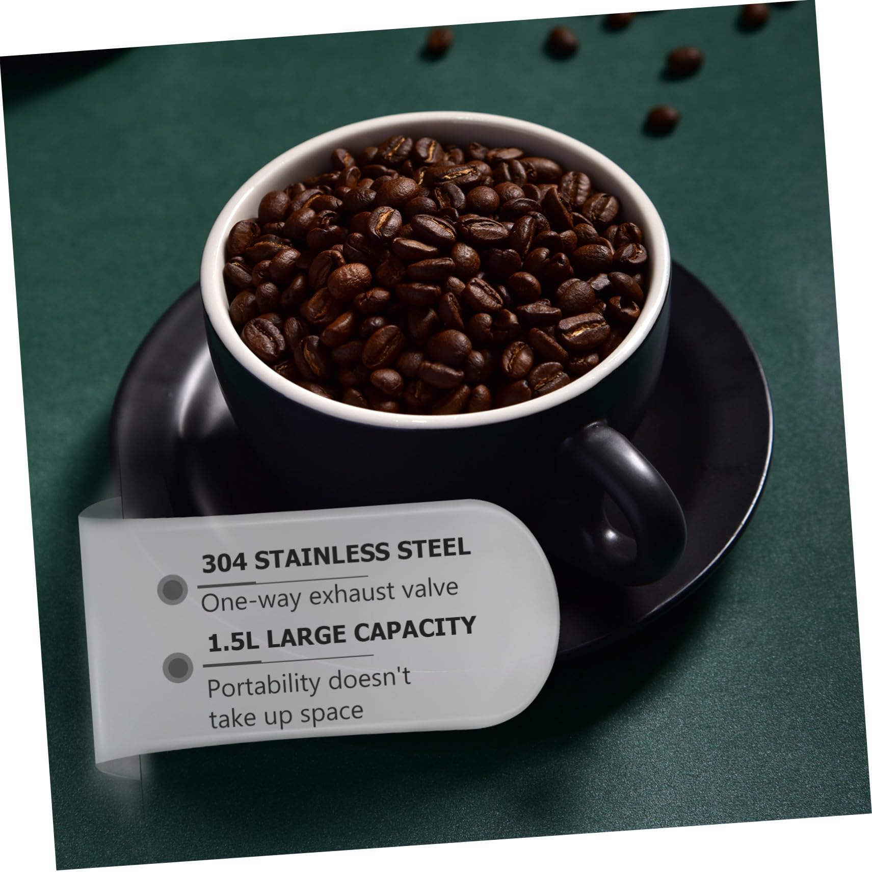 Kaffeebohnen Vorratsbehälter Edelstahl mit Luftdichtem Ventil und Löffel Schwarze Versiegelte Aufbewahrungsdose für Trockene Lebensmittel Kaffee Tee und Gewürze Kompakt und
