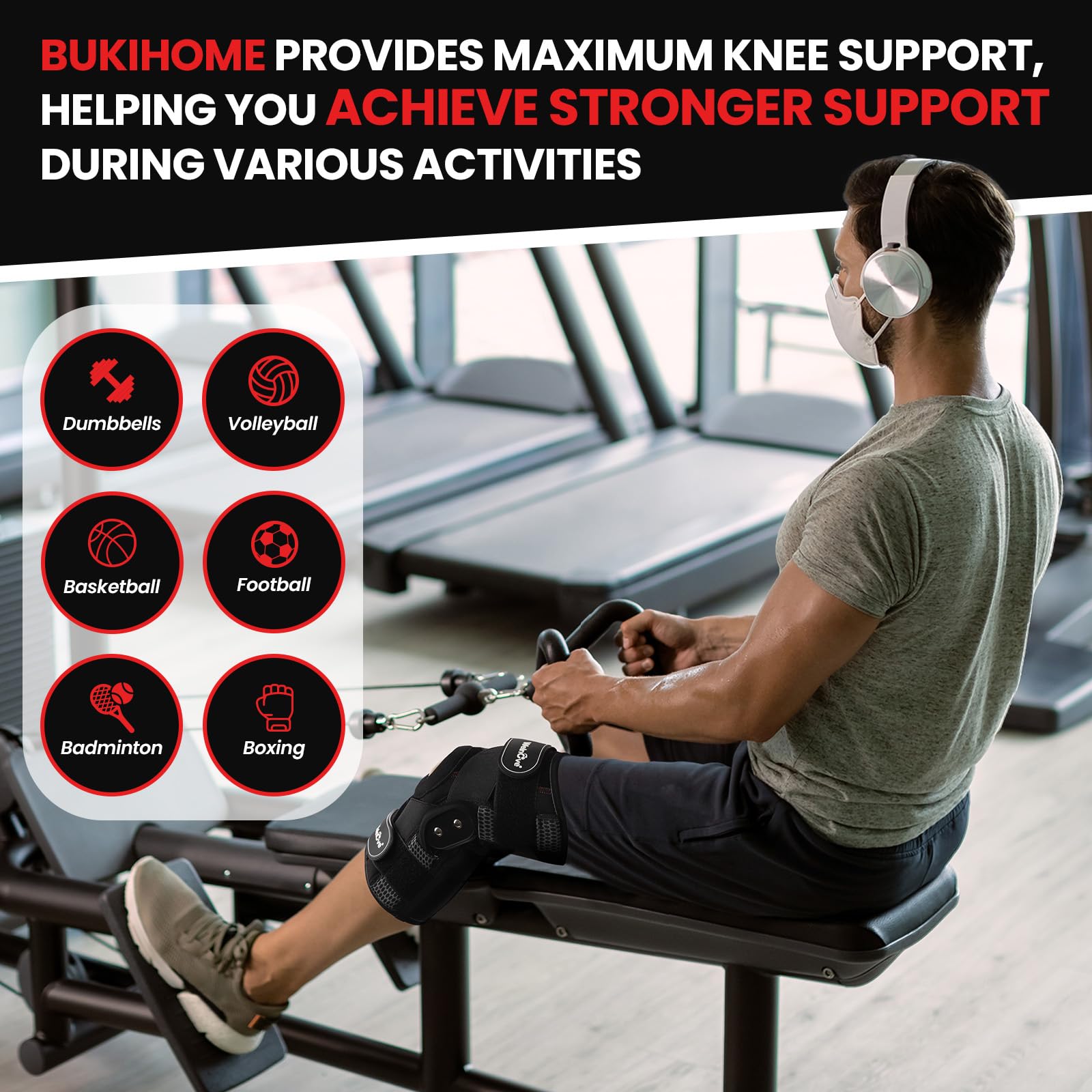 Welnove Ginocchiera da uomo, da donna, per stabilità al ginocchio, allenamento, rottura del menisco, ACL, MCL, artrite (X-Large)